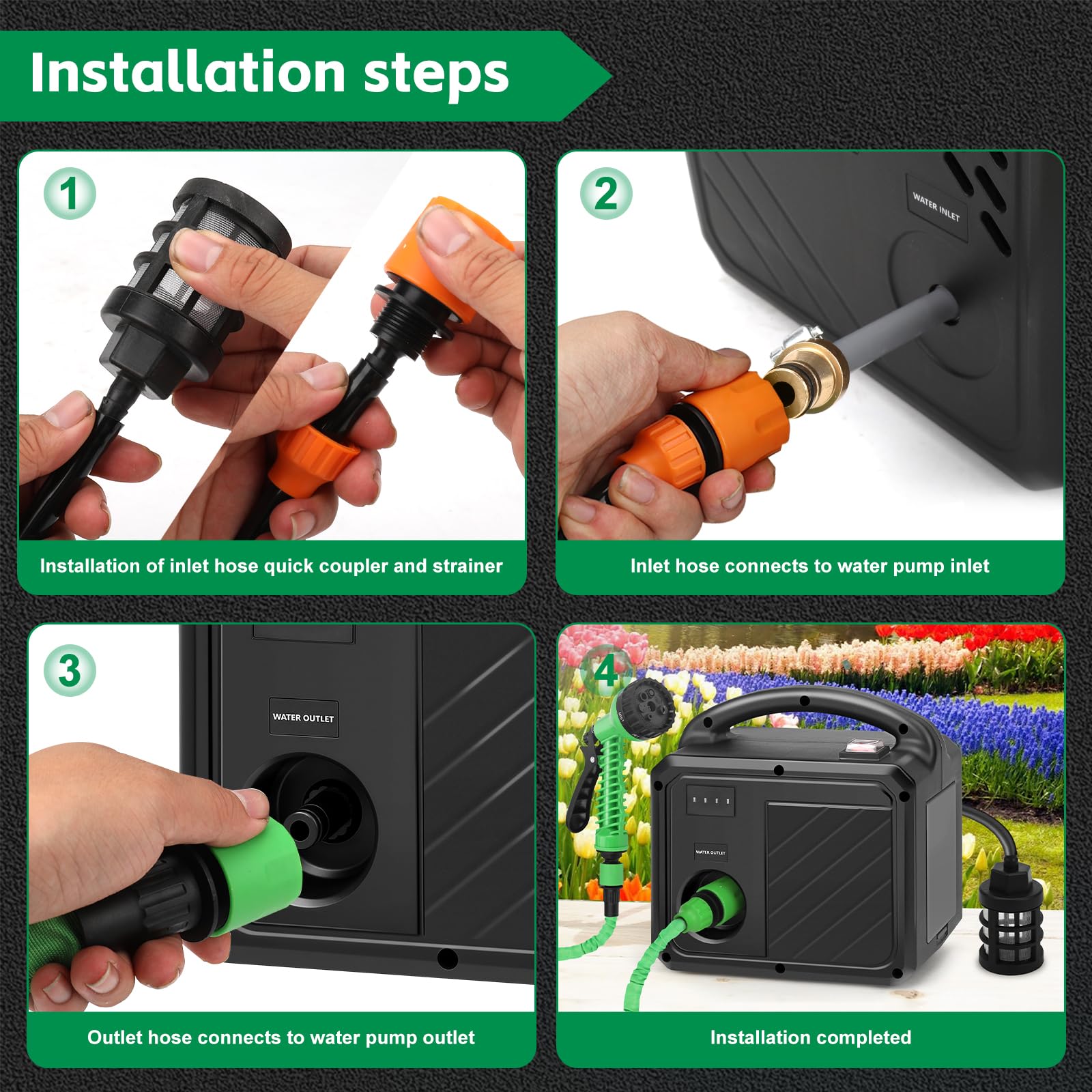 Draagbare zelfaanzuigende pomp voor Makita 18 V accu, op batterijen werkende 18 V waterpomp (alleen gereedschap, geen batterij), met 15 meter waterafvoerbuis, hogedruk-waterpistool, 8 sproeipatronen