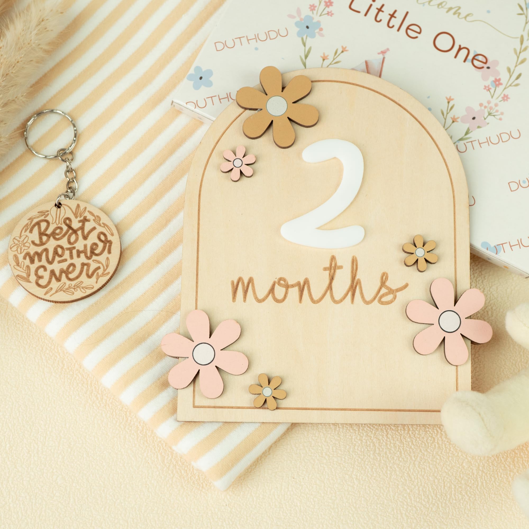 Discos de marcadores mensuales para bebés, accesorios reversibles para fotos, tarjetas de crecimiento del bebé y crecimiento del embarazo, 1-12 meses, regalo neutro de género (flor)