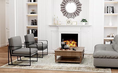 Miniatura 9 de Andeworld Juego de 2 sillas decorativas modernas, de mediados de siglo, sofá tapizado de lino con patas de metal para leer, descansar, apartamento