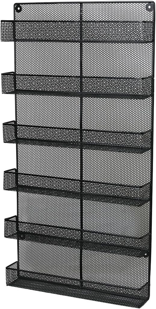 TQVAI 6 Tier Wall Mounted Spice Rack Organizer - Made of Sturdy Punching Net, Black