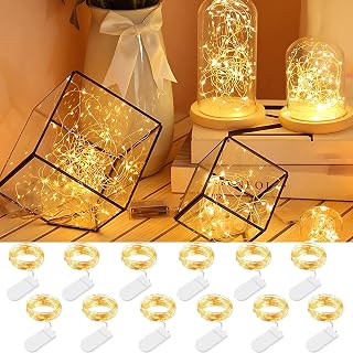 HOESOE Fairy Lights Battery Powered,[12Pack] Mini String Lights, 6.6FT 20LED Silver Wire Twinkle Lights,Firefly Lights for Bedroom, Mason Jars,Vases DIY,Craft Decoration,Wedding (Warm White)