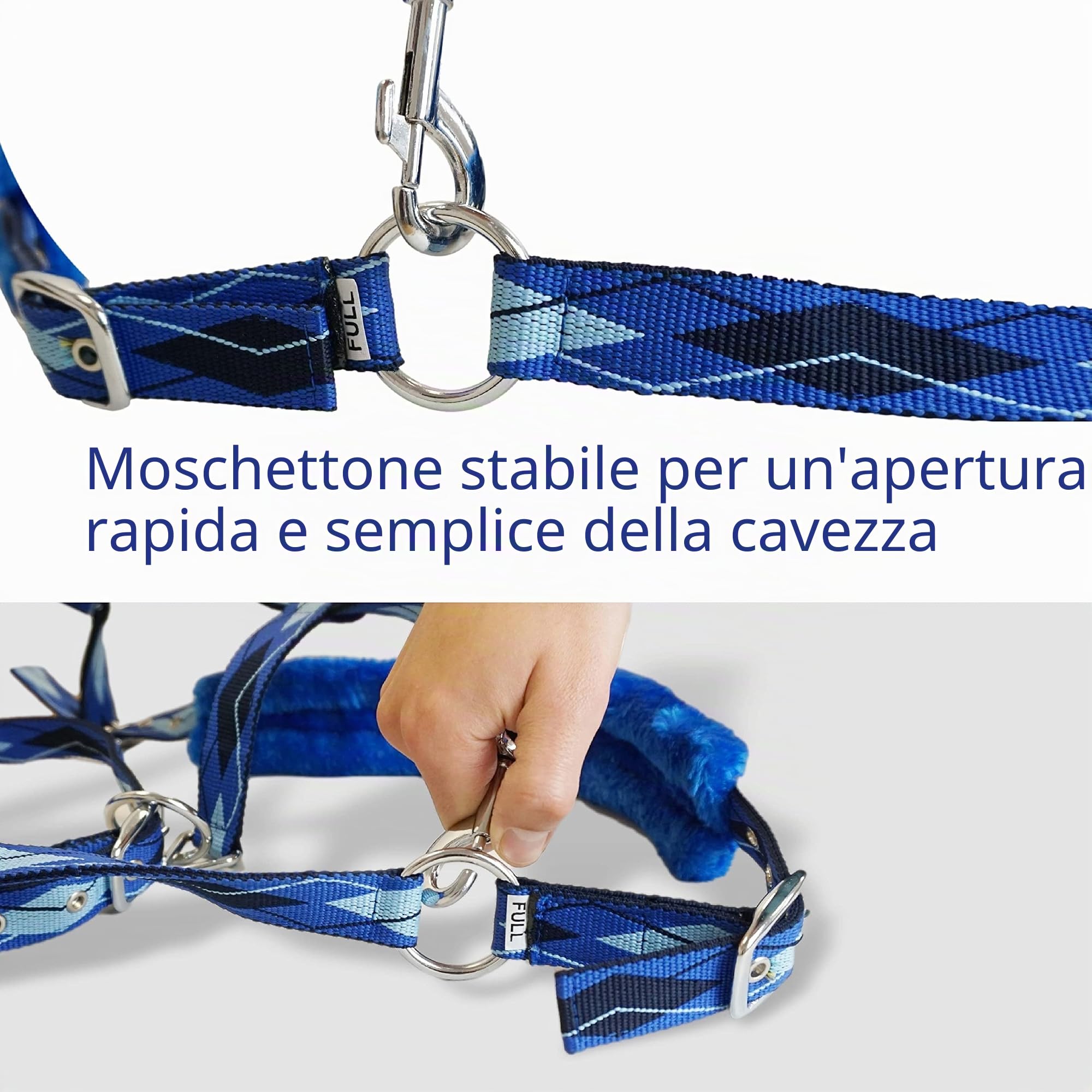 Pferdelinis Cavezza per cavalli in pelliccia cavezza foderata blu nelle taglie xfull cavezza pony, Cob, sangue caldo (blu, pony)