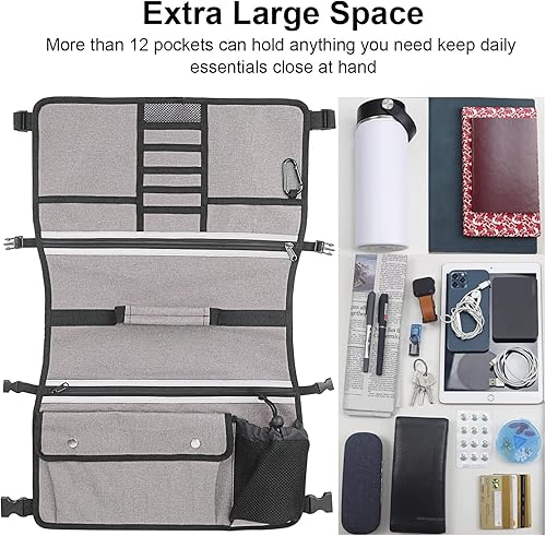 Vista 10 de Bolsa de almacenamiento para silla de ruedas, bolsa de reposabrazos de doble cara con portavasos y tira reflectante, para sillas de ruedas y Azul