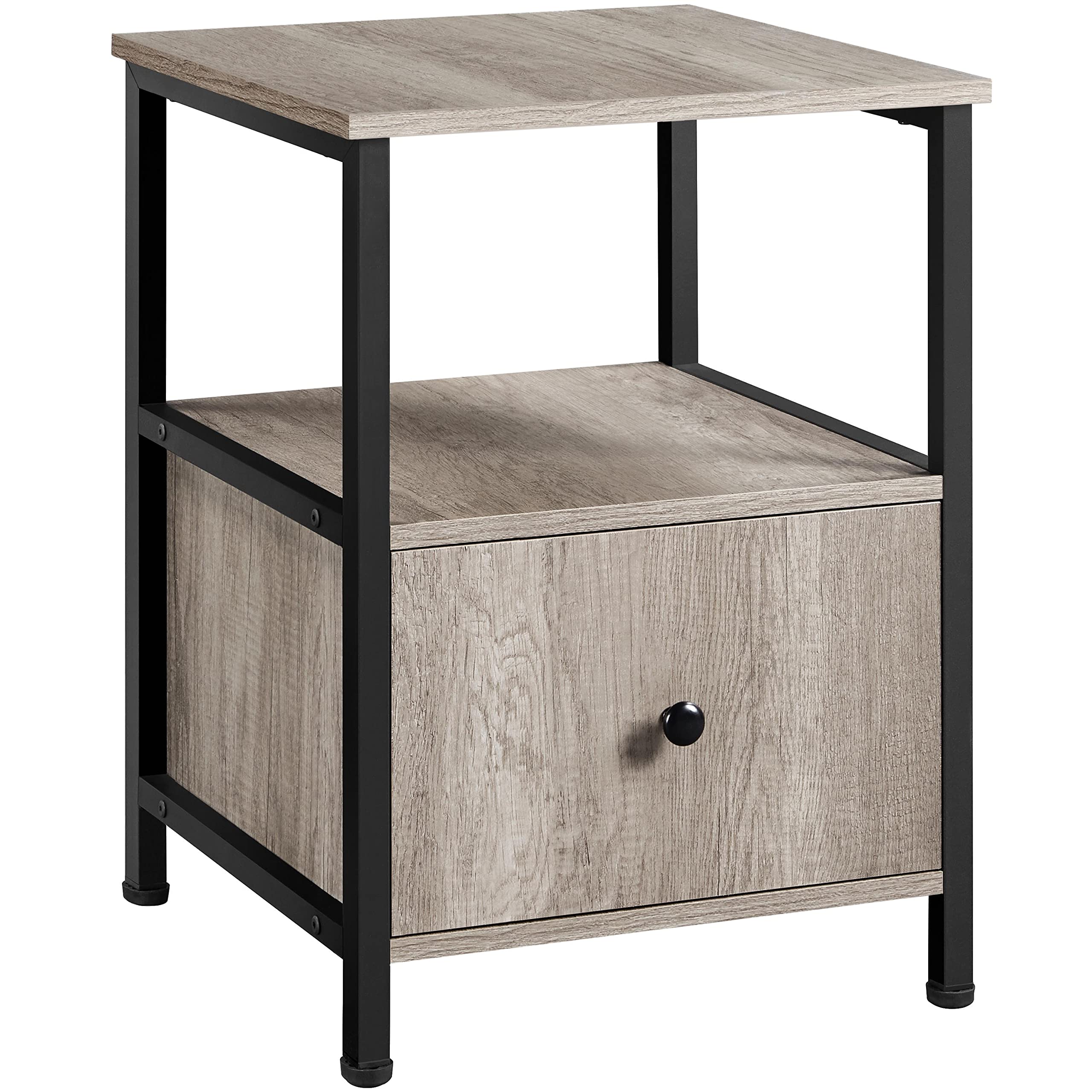 Yaheetech Industrial End Table with Drawer Open Shelf, Retro Side Table