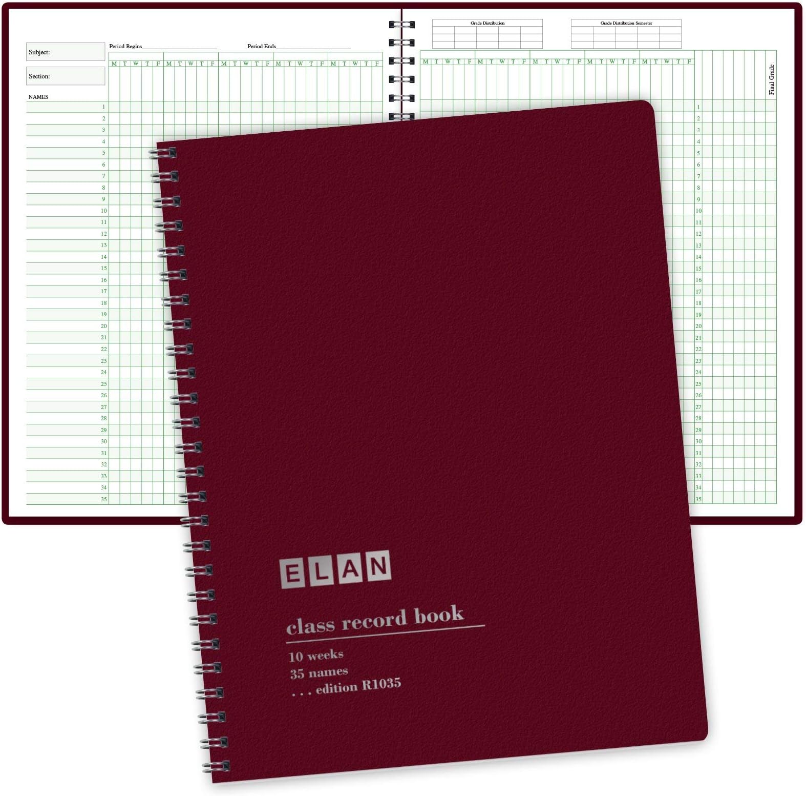 Class Record Book for 9-10 Weeks. 35 Names. Larger Grade Recording Squares. (R1035)