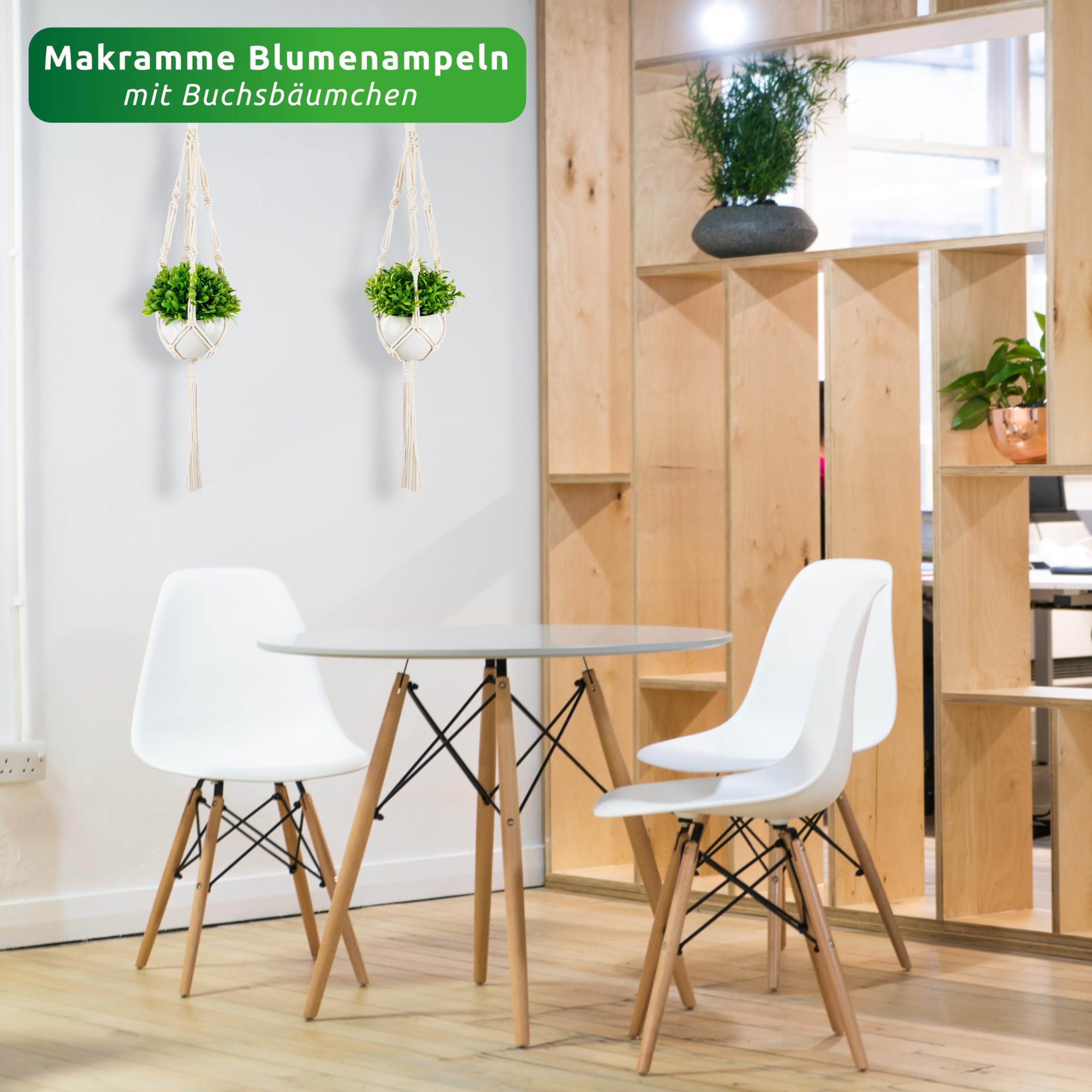 PASCH Lot de 2 plantes artificielles avec macramé suspendu et pots en céramique blanche - Plantes artificielles (14 cm) + suspension en macramé (60 cm) - Plantes suspendues artificielles