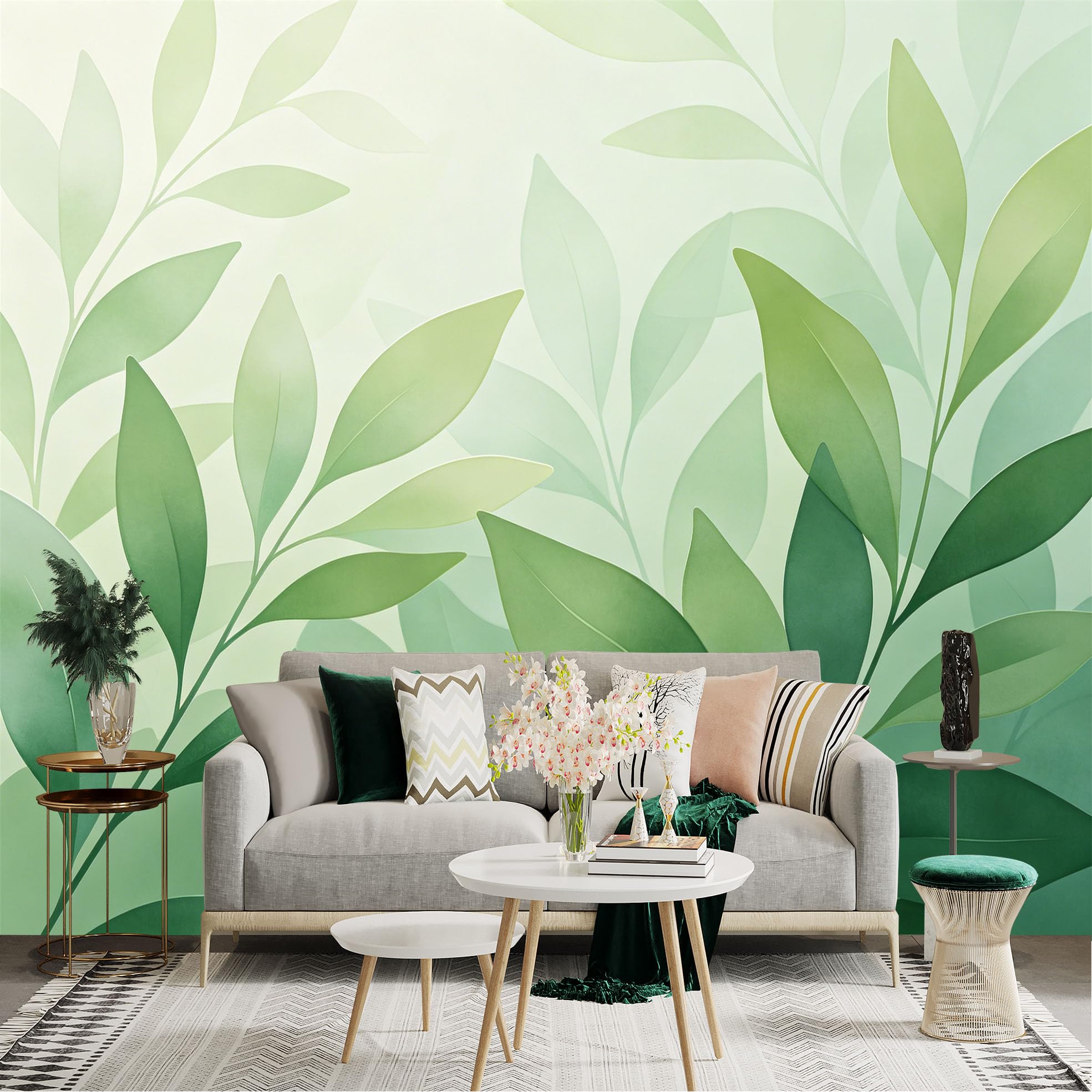 Lnzczhyre Dbh260521128 Custom Size Wall Sticker Mural， Soft Watercolor Botanical Leaves， Serene Forest Foliage， Modern Minimalist Plant Aesthetic， For Wall Decoration， Peelandstick Wall Decals.