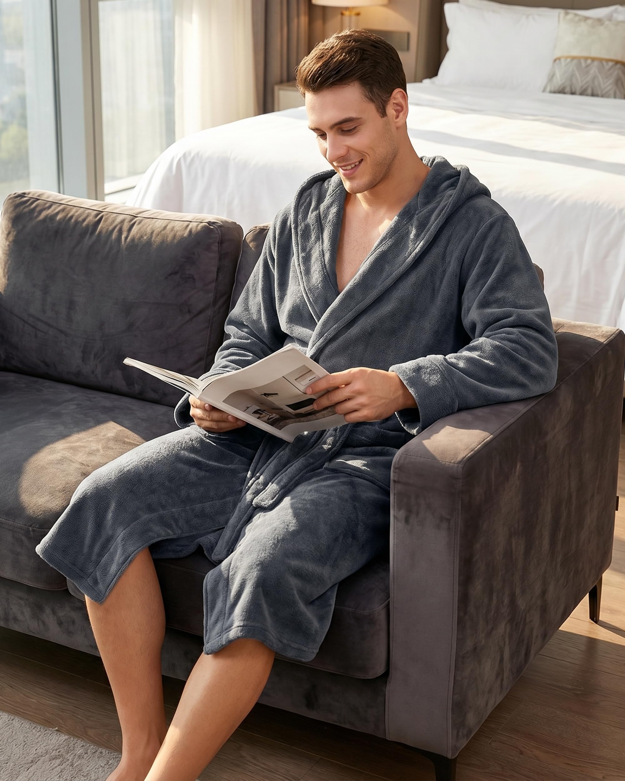 NY Threads Robe de chambre à capuche pour hommes, vêtements de nuit doux et confortables