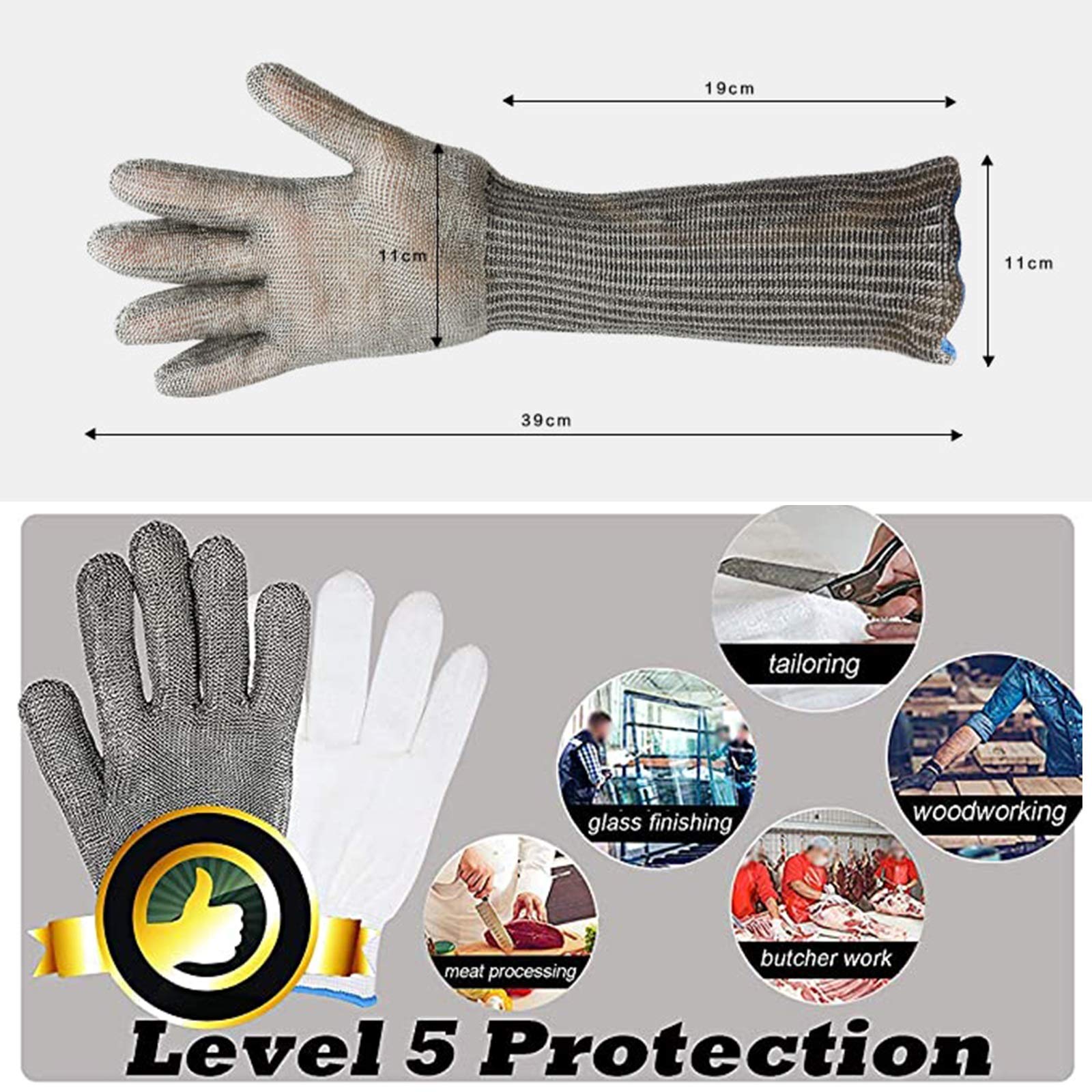 Guantes Anticortes, Guantes Resistentes a Cortes con Brazo extendido, anticortes, de Seguridad, para Cocina, Pesca, Tallado de Madera y Carne.
