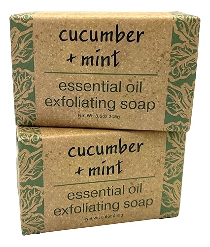 Greenwich Bay Trading Co - Jabón exfoliante de aceite esencial de pepino y menta, juego de 2, 8.6 onzas cada uno