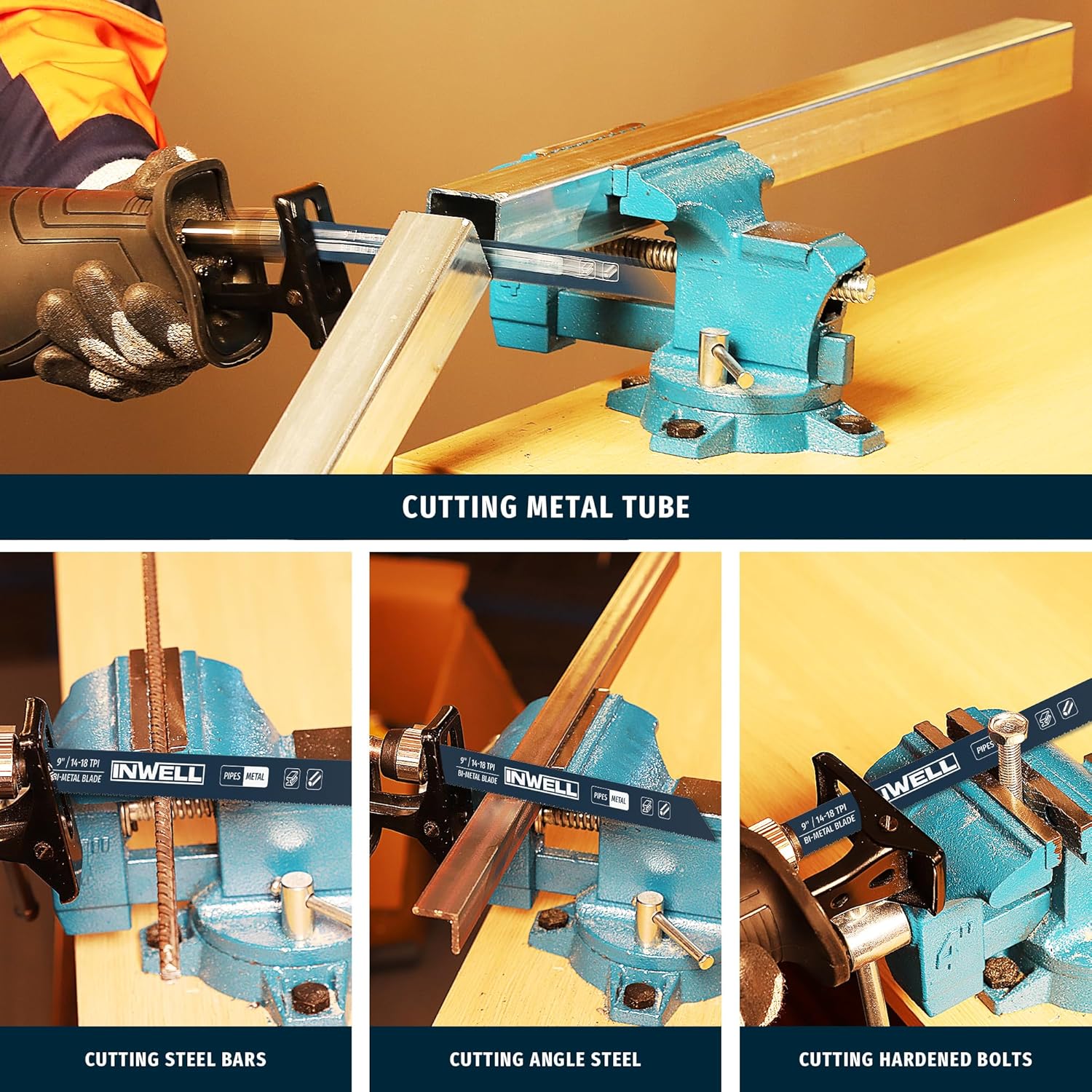 9 Inch Reciprocating Saw Blades, 14/18 TPI Bi-Metal for Metal Cutting, 25-Pack Durable Reciprocating Blades