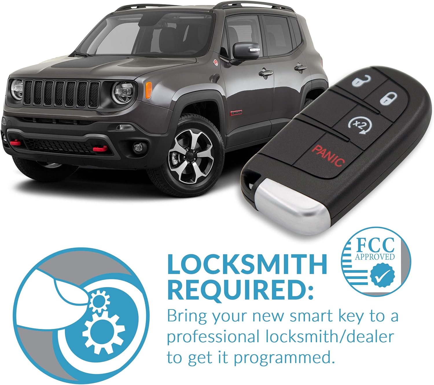 Keyless2Go Replacement for 4 Button Proximity Smart Key for Jeep Renegade M3N-40821302 735636994
