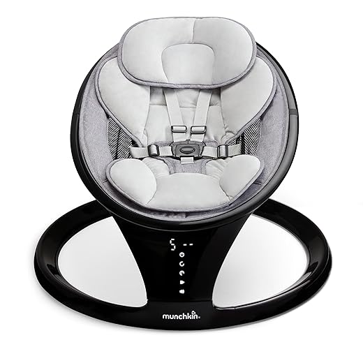 Munchkin Electric Baby Swing | Bluetooth Enabled Baby Bouncer Chair & Rocker | Portable Rocker & Gentle Bouncing Chair with Motion and Sounds| Black