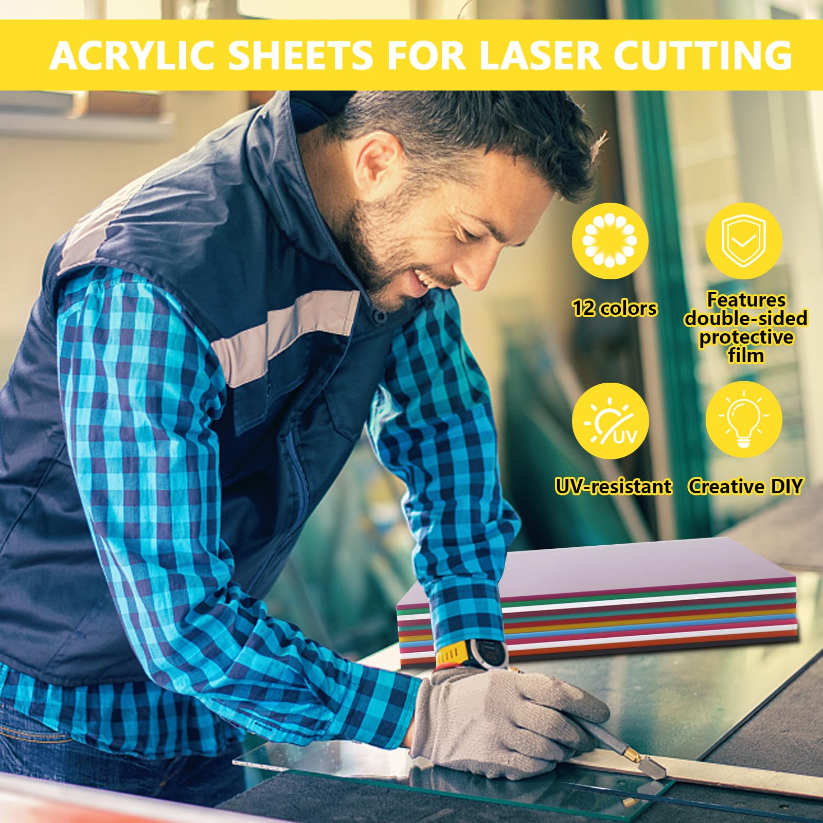 Pack of 12 Acrylplatte 3mm Farbig Acrylic Glass 20.3cm x 20.3cm FüR Laserschneiden, Gravieren, Uv-Druck, Beschilderung, Diy-Projekte, Mit Schutzpapier Acrylic Sheet, Leicht Zu Schneiden