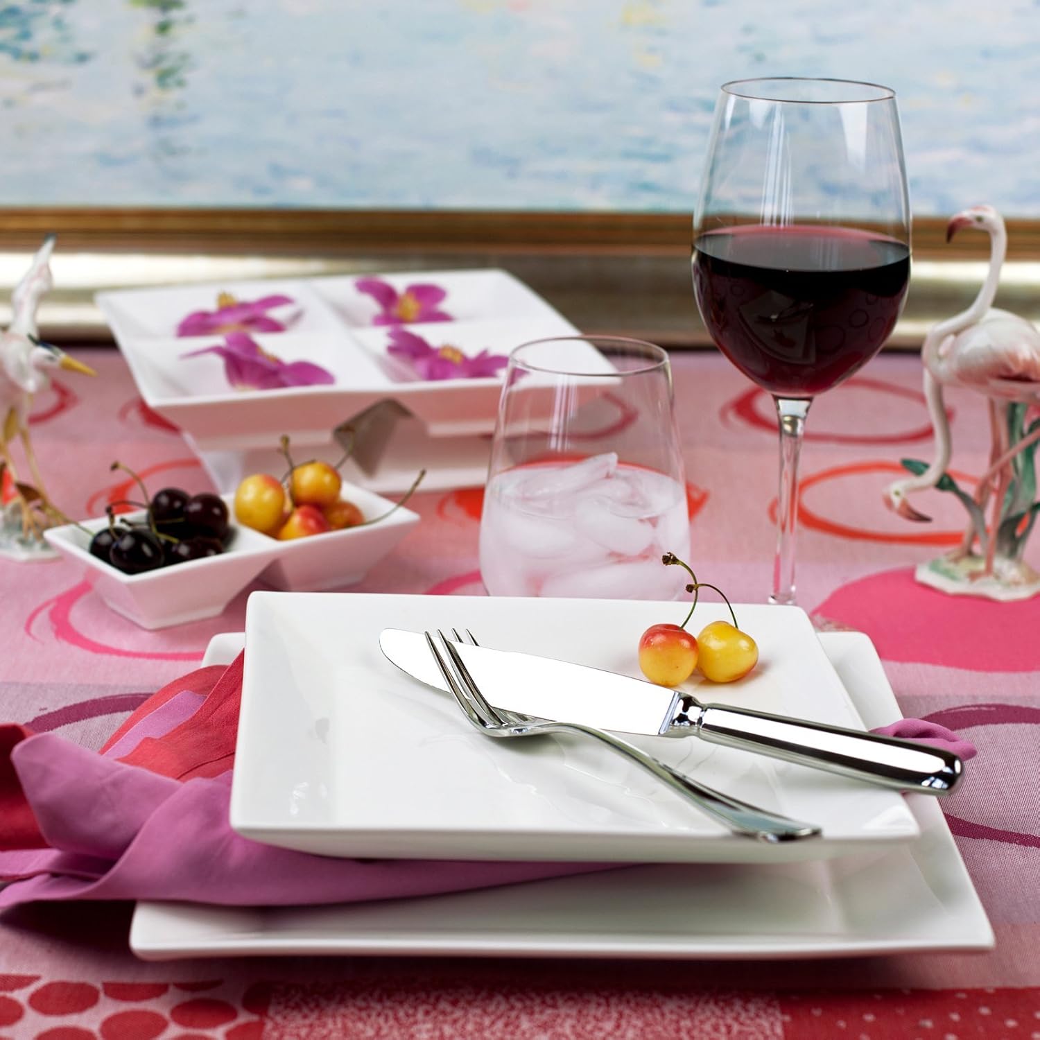 Fortessa Fortaluxe SuperWhite Vitrified China Dinnerware, Plaza 8-3/4-Inch Square Shallow Salad/Dessert Plate, Set of 6