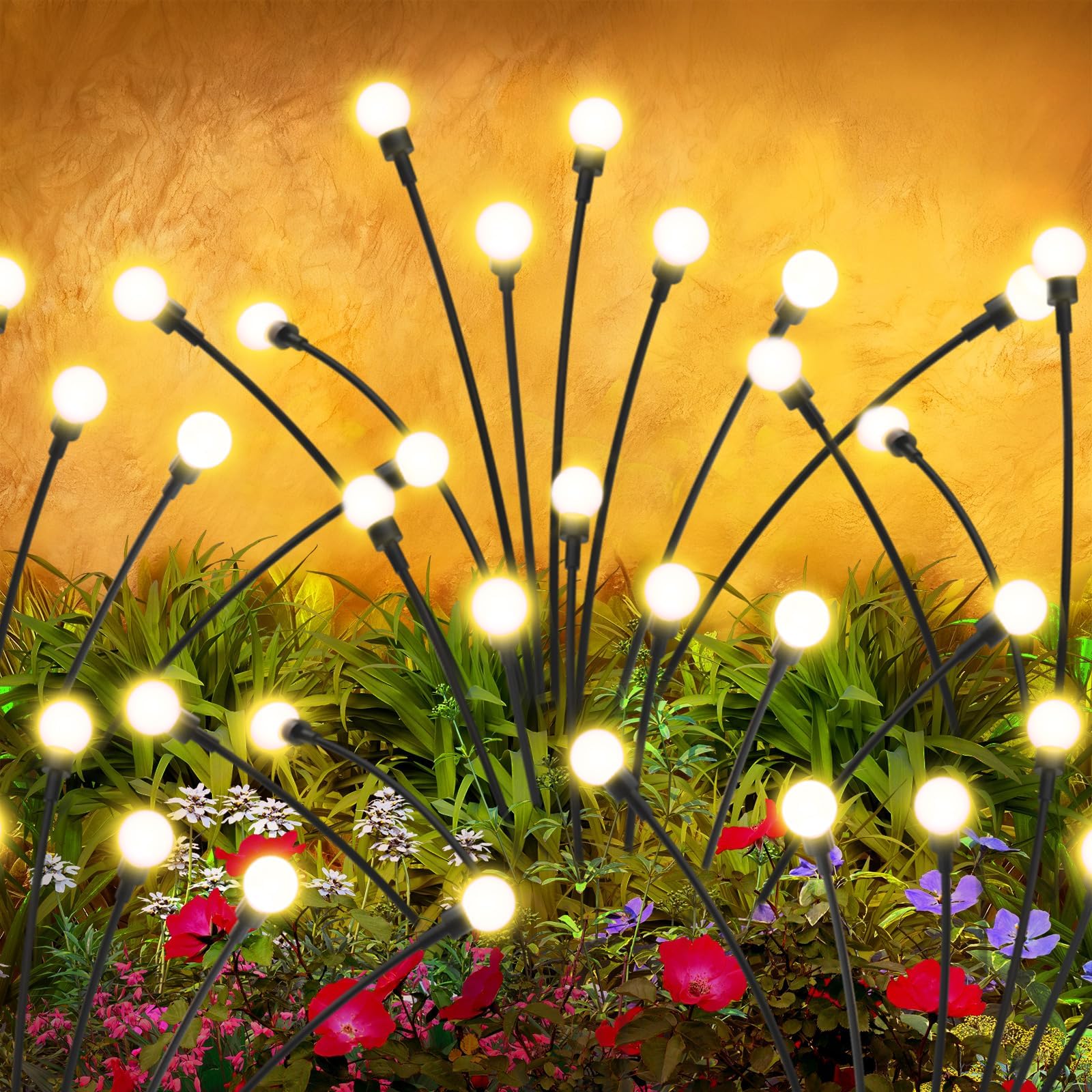 ALSO GO Luces solares para exteriores, paquete de 2 luces LED de luciérnaga, luces solares impermeables para jardín, luces solares de luciérnaga para patio, camino, decoración al aire libre, regalos