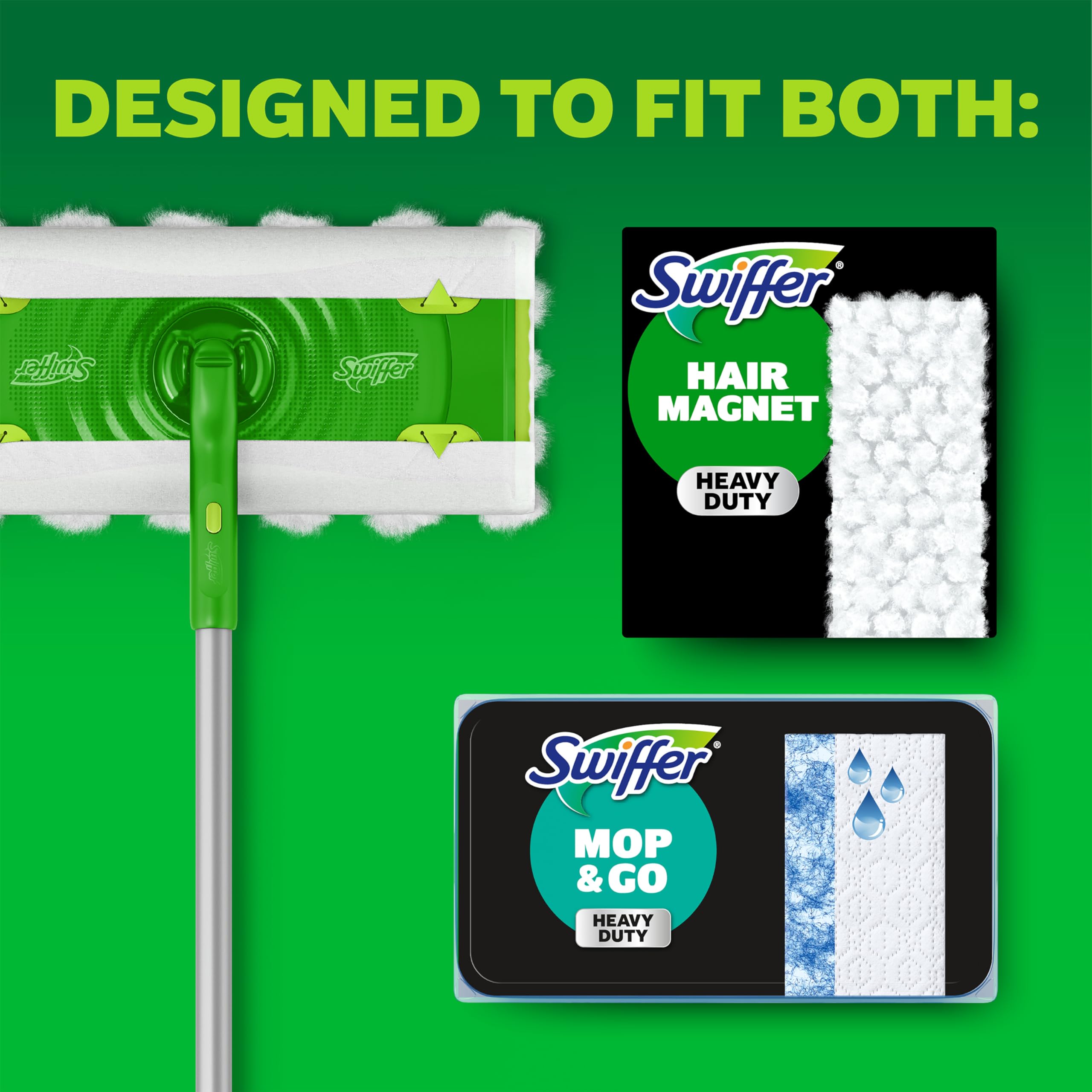 Swiffer Hair Magnet Deluxe - Kit de Inicio con Mango Plegable, 9 paños Secos Hair Magnet y 2 paños húmedos Mop & Go de Regalo