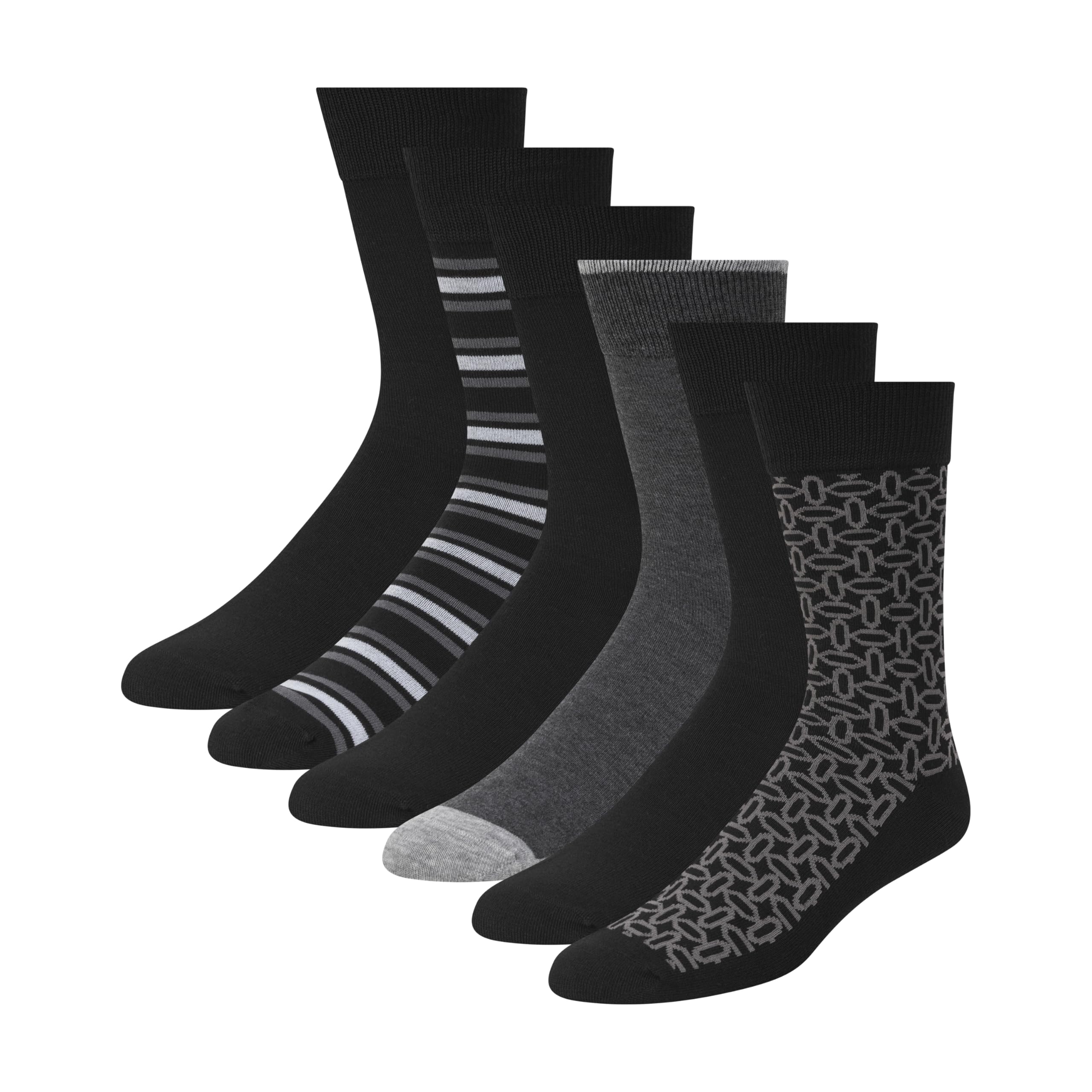 Ted Baker Men's 6 Pack Solid Crew Dress Socks, Blue, OS, Black/Charcoal Heather/Stripe, One Size