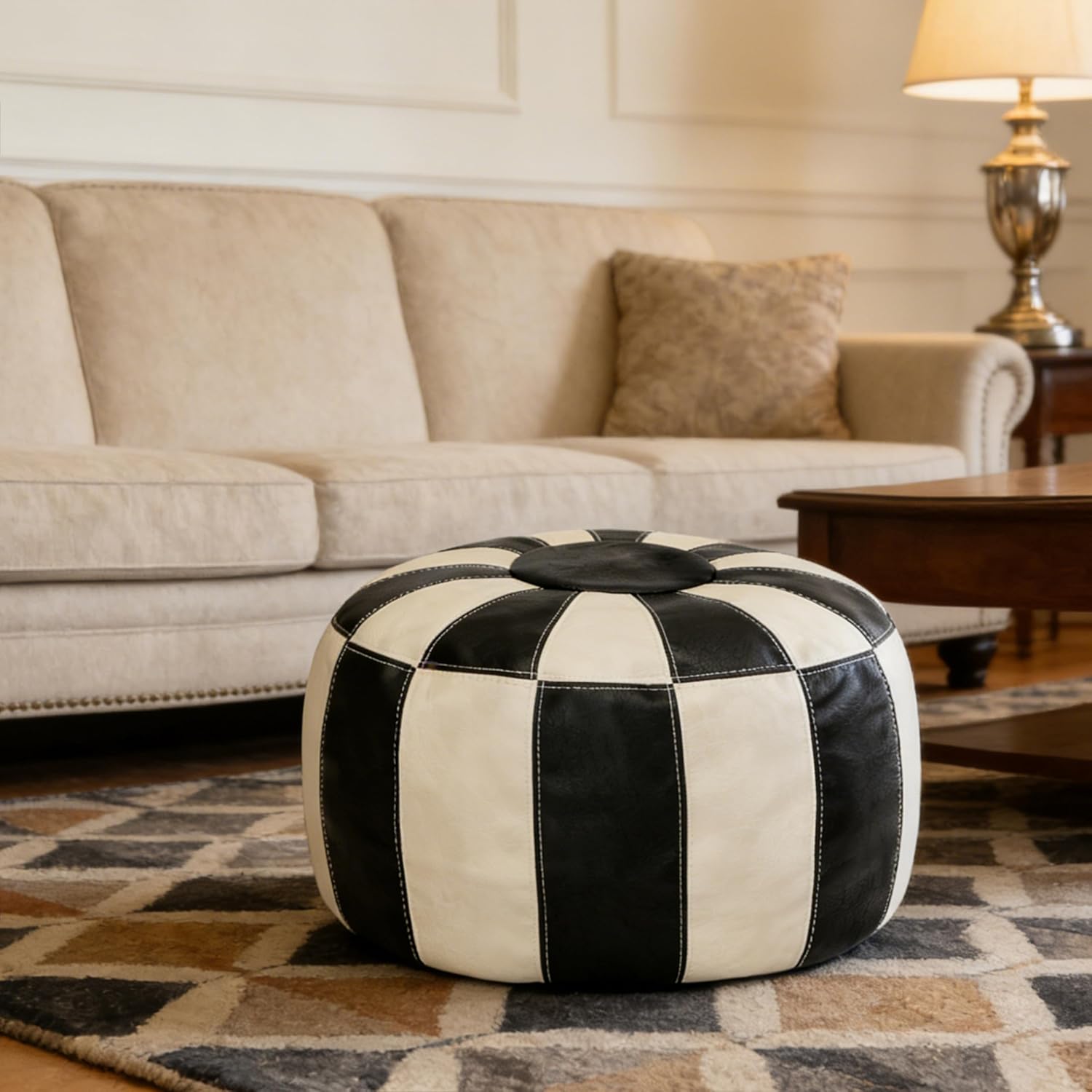 Thgonwid Unstuffed Moroccan Ottoman Pouf Cover, Ottoman Footstool Storage Solution, Bean Bag Chair, Foot Rest, Multi-Black&White