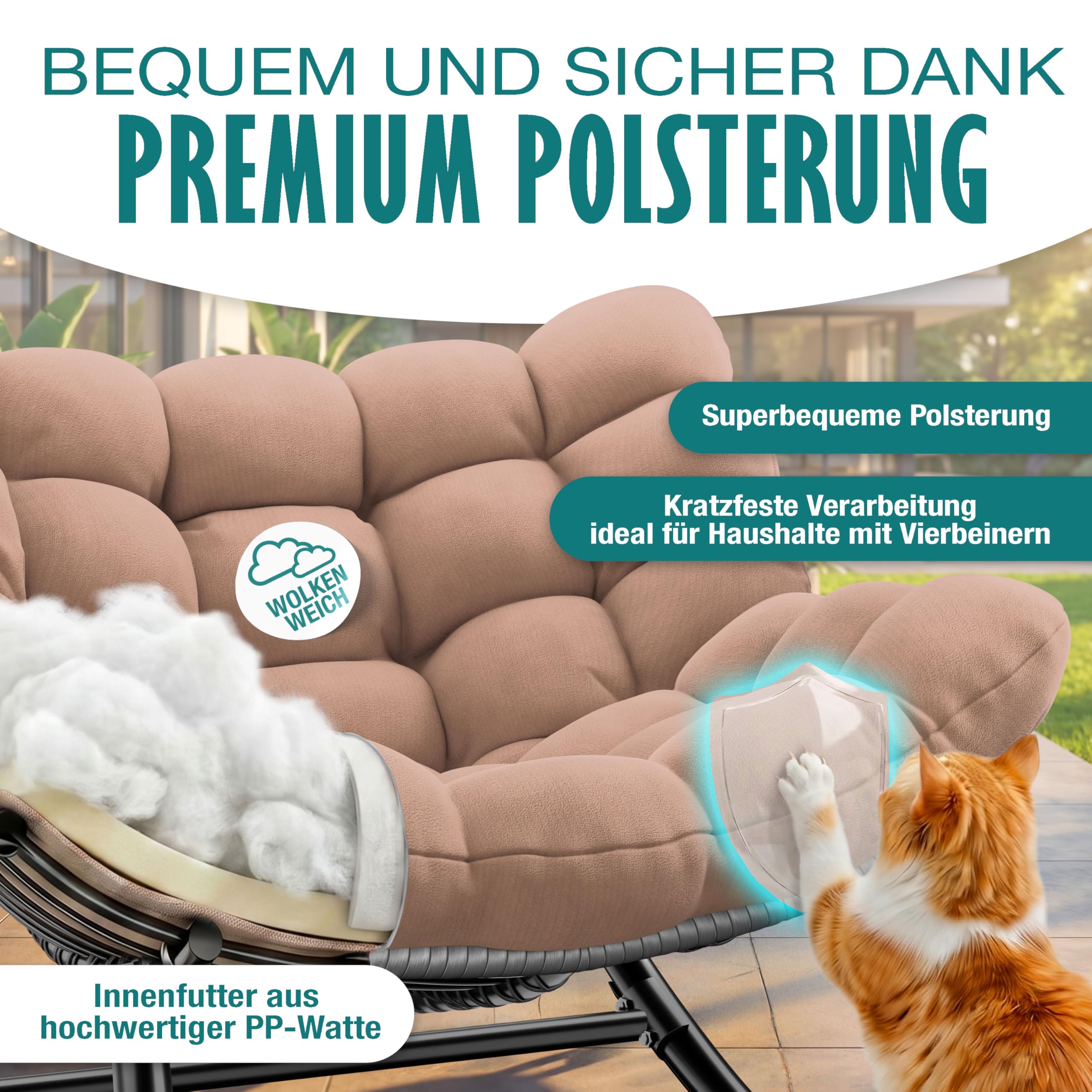 KESSER Sedia a dondolo per interni ed esterni, ergonomica, carico massimo di 120 kg, con piedini antiscivolo, resistente alle intemperie (tortora, XXL Chillexer Pro)