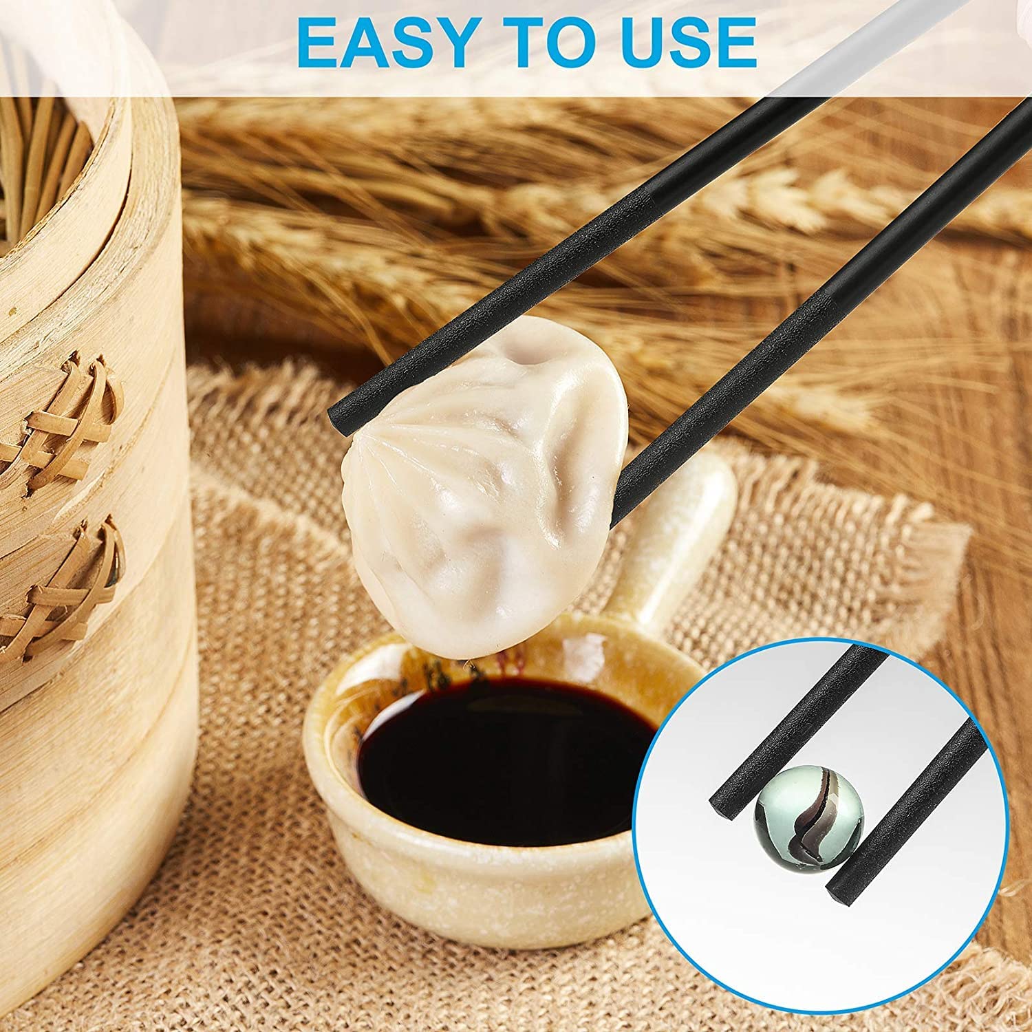 Zollyss 10 Pairs Fiberglass Reusable Non-Slip Chopsticks for Sushi, Noodles, Fried Rice (24 cm, Black) 4