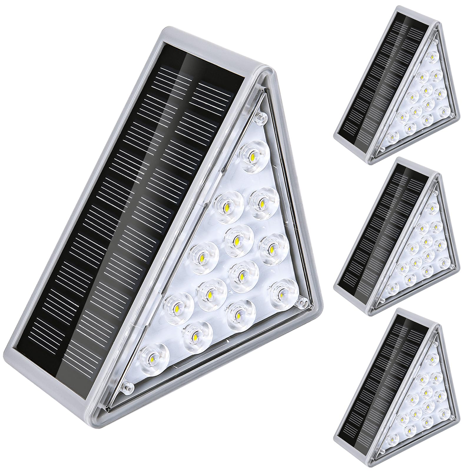Lampy solarne do użytku na zewnątrz, oświetlenie schodów, 13 diod LED, solarne lampy na schody, IP68, wodoszczelne lampy ogrodowe, oświetlenie schodów LED, do ogrodu, tarasu, patio (4 białe