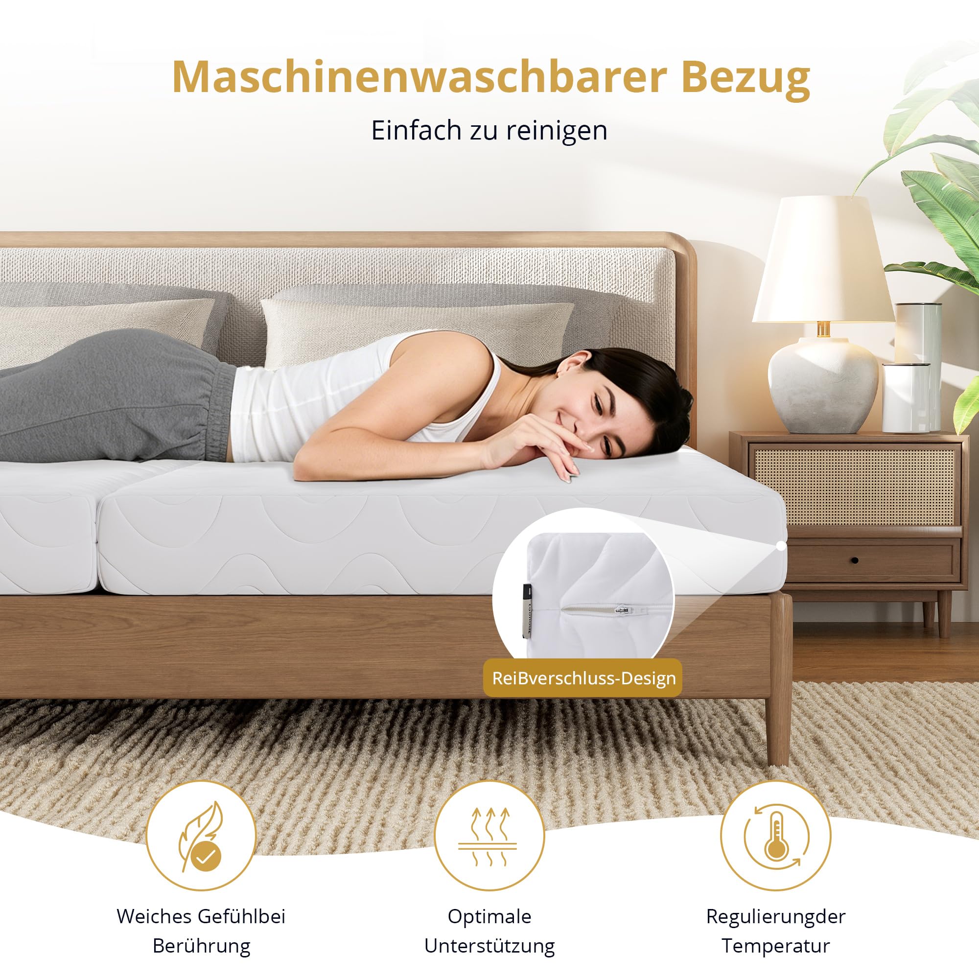 EGOHOME Matratze 140x200 cm | H3 Mittelfest | Ergonomische 7-Zonen Kaltschaummatratze 140x200cm | Bezug abnehmbar & waschbar | Oeko-TEX® | Rollmatratze 12 cm Höhe (140 x 200 cm)
