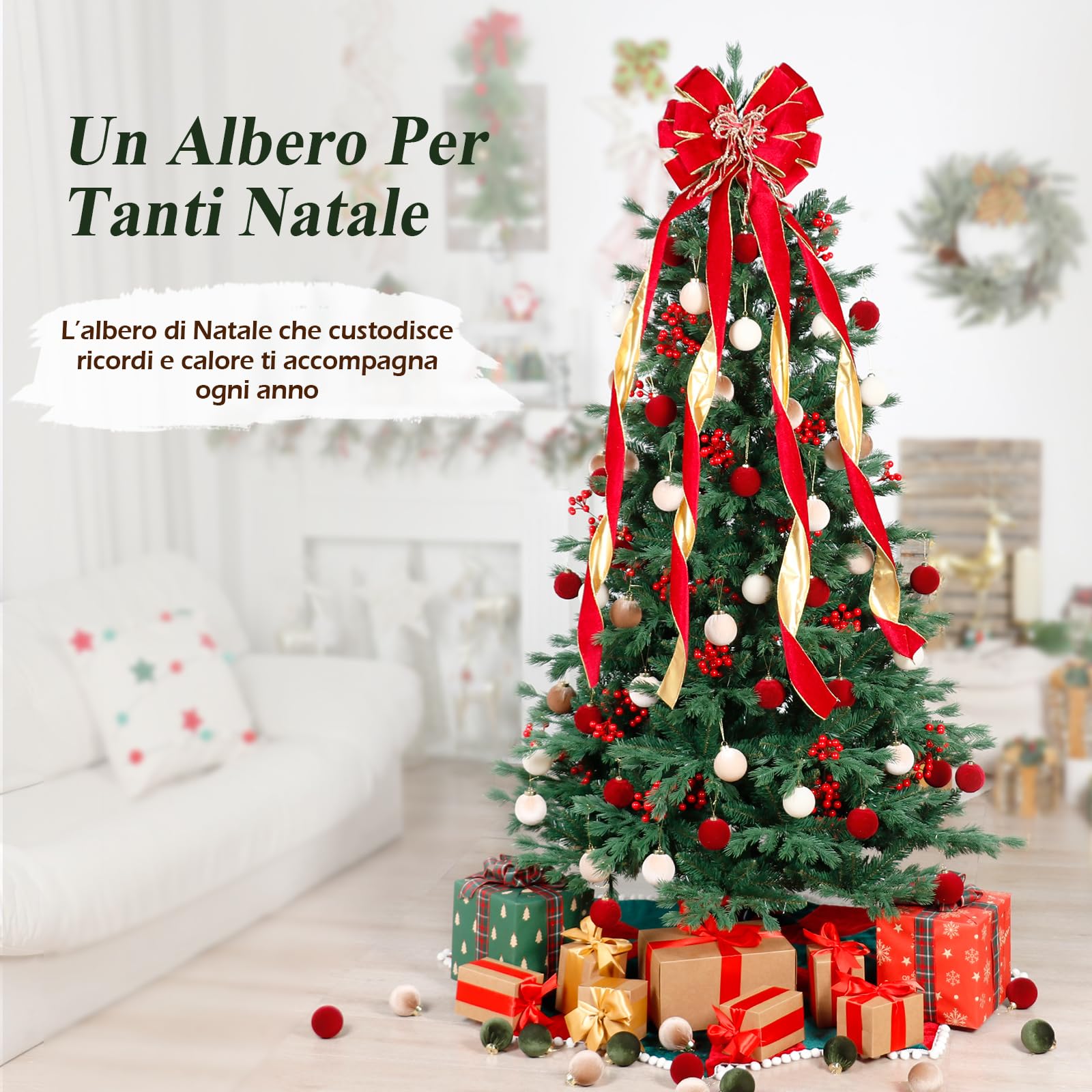 Albero di Natale | Albero di Natale Artificiale 210cm, 1186 Punte mix Realistico di PE+PVC Montaggio Rapido Pieghevole Riutilizzabile, Abete Realistico Struttura in Metallo e Base in Legno per Interni