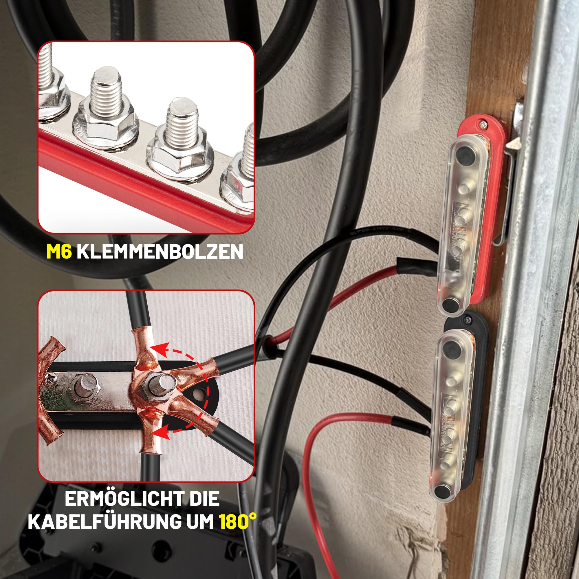 RED WOLF 150A Sammelschienen Verteilerblock mit 6x M6 Klemmenbolzen, Positive Masse Stromverteilungsblock Busbar für Auto Marine RV Wohnmobil Lkw Elektrik System Klemmleisten