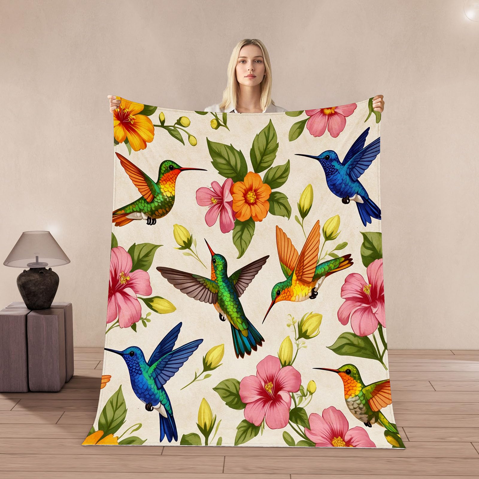 Couverture colibri 3D 200x200cm en microfibre de flanelle premium pour un lit double élégant