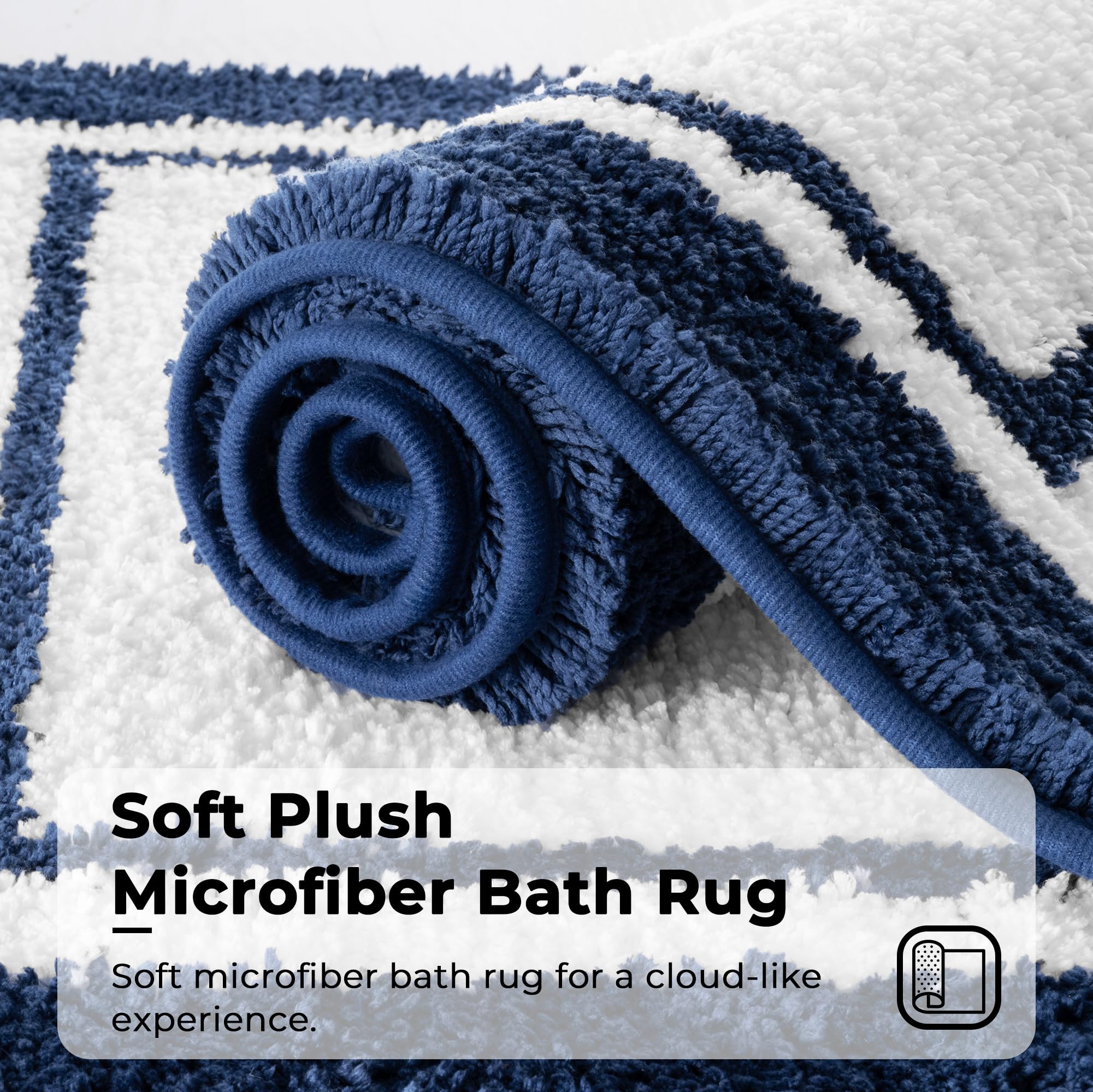 GRANNY SAYS Bath Mat 40 x 60 cm, Non Slip, Absorbent, Soft, Plush, Decorative, Navy Pattern, Checkered, Rectangular - Image 3