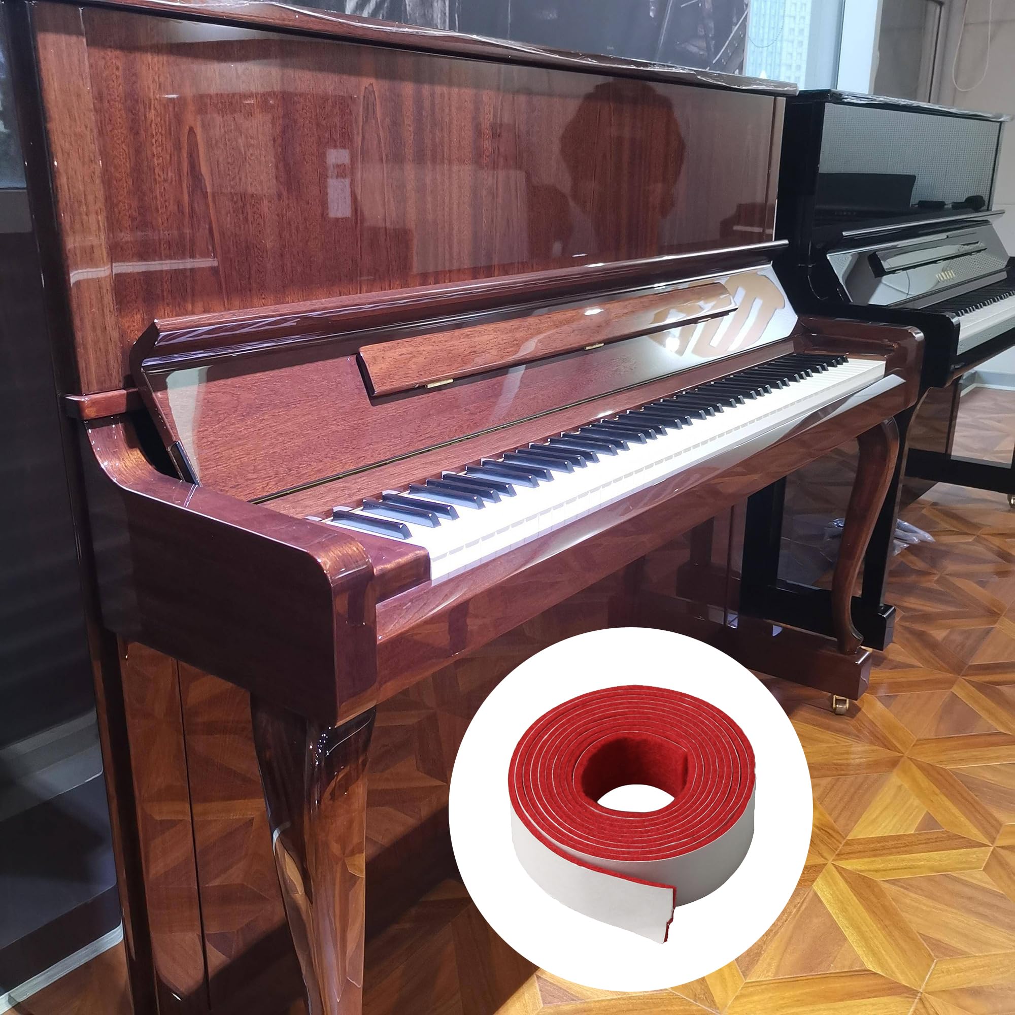 Rails de rechange en feutre pour piano - 130 x 1,9 cm - Rouge et blanc