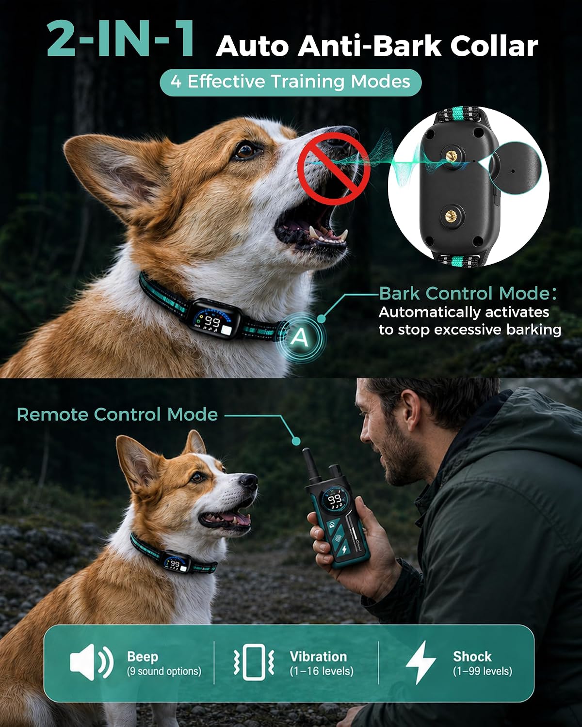  Buzzy 2-in-1 Dog Bark Collar & Dog Shock Collar with Remote, Smart Anti Bark Dog Training Collar, 3300FT Dog E Collar with 4 Training Modes, LED Light, IP67 Waterproof for Small Medium Large Dogs thumbnail