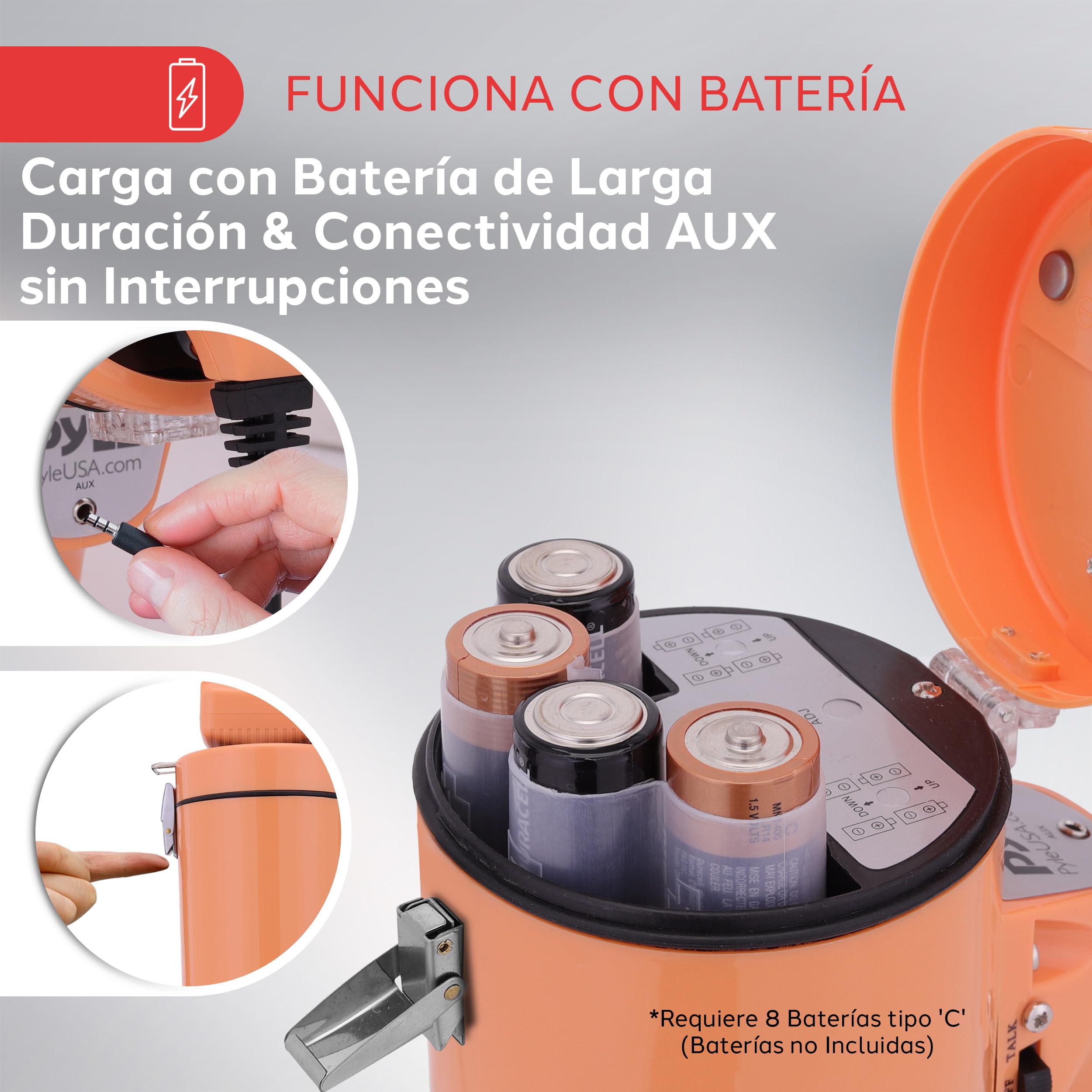 Pyle megafono, Altavoz, Portatil, 50V, Volumen Ajustable, Sirena, Correa para el Hombro, Entrada AUX, Compacto, Ideal para anuncios, Eventos, Deportes y mas — view 5