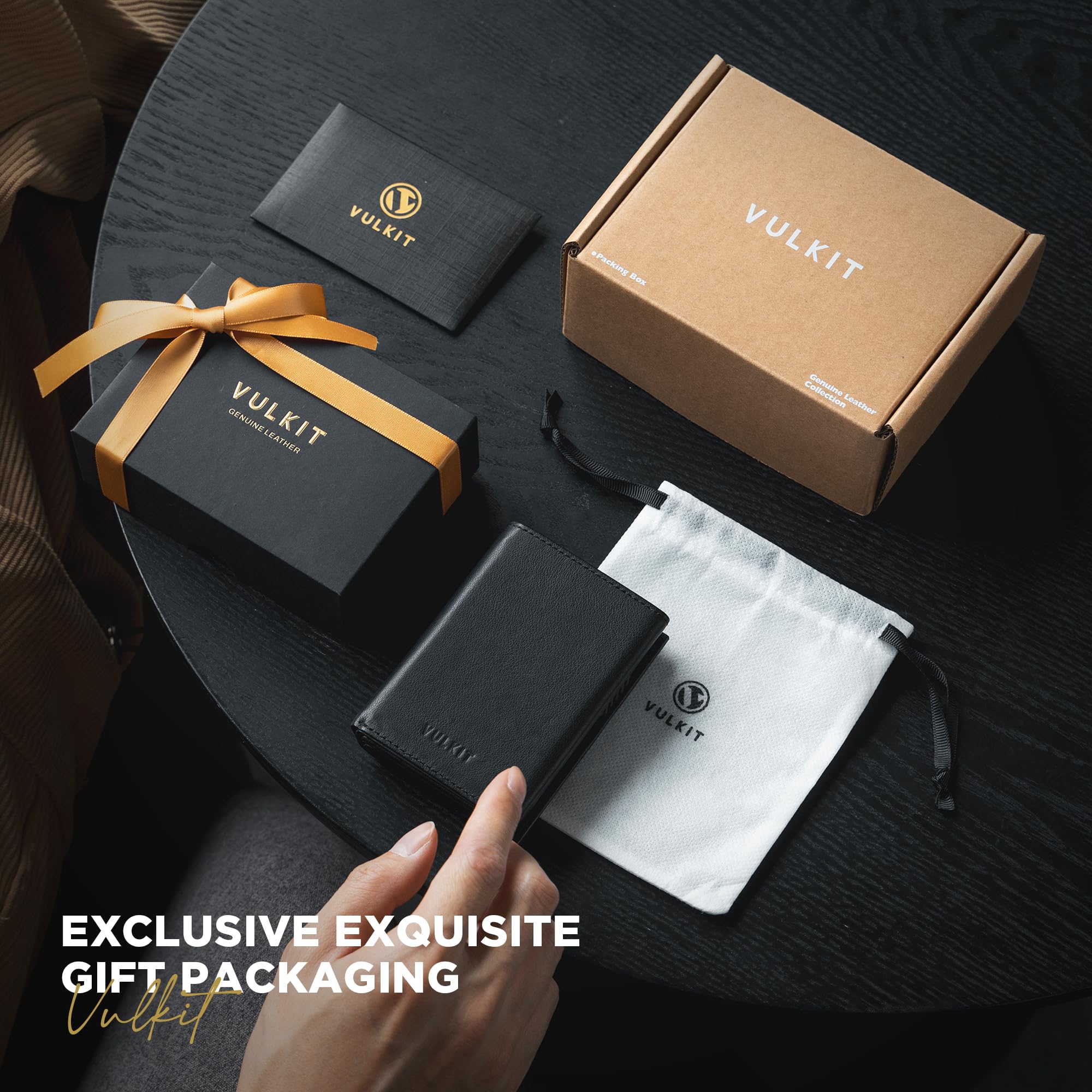 VULKIT Porte Cartes Crédit Bloquant RFID Portefeuille de Cartes Pop Up en Cuir Véritable avec Compartiment pour Billets de Banque, Fenêtre d'Identification, Poche à Monnaie et Fermeture Magnétique