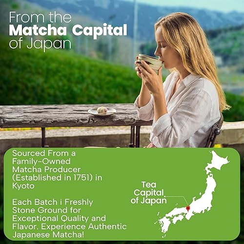 Vista 5 de Matcha Wellness Polvo de matcha de grado ceremonial, té verde japonés orgánico de primera cosecha de Kioto, 1.4 onzas, sin azúcar, sin aditivos, sin