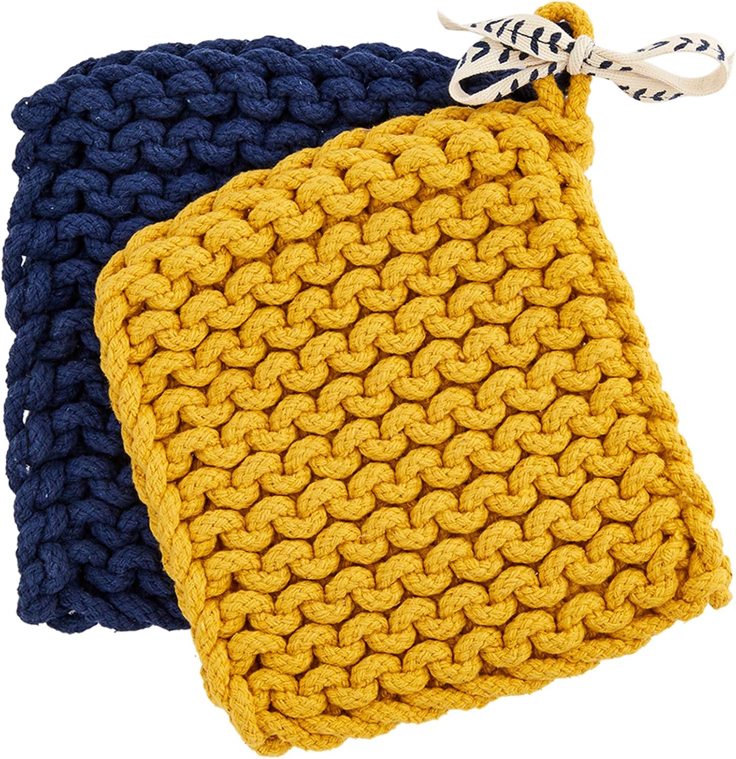 Mud Pie Crocheted Pot Holders, Taupe (8"" x 8""") : Home & Kitchen