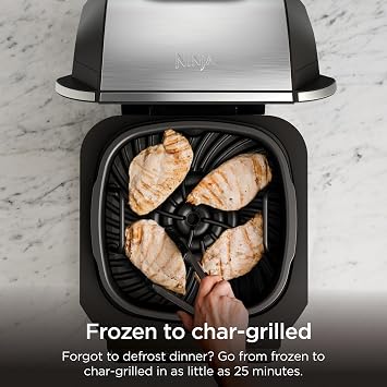 Ninja EG201 Foodi 6-in-1 Indoor Grill with Air Fry, Roast, Bake, Broil, Dehydrate, 2nd Generation, Dishwasher Safe, Black/Silver