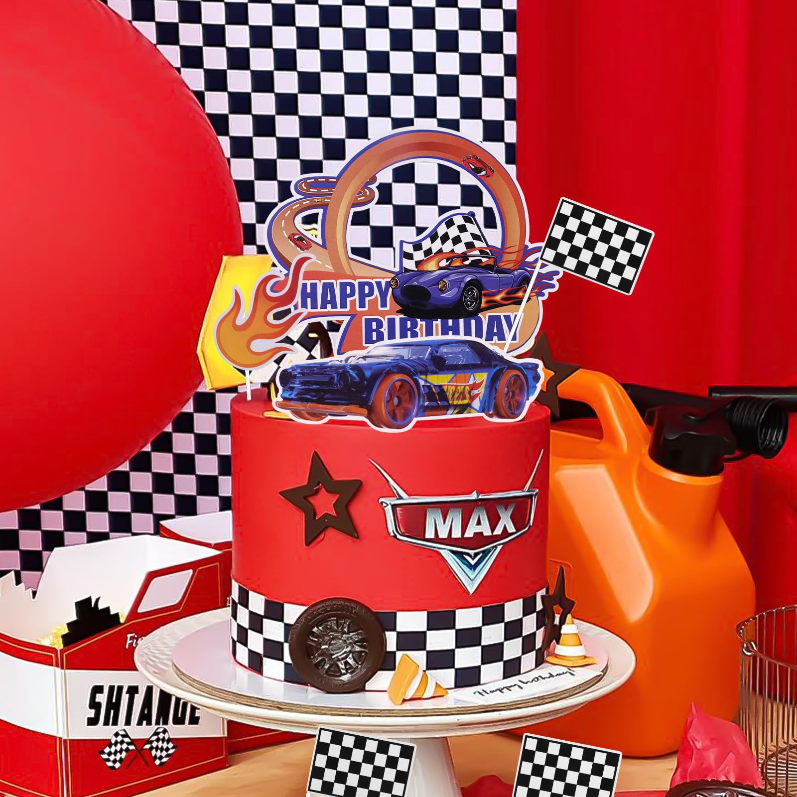 Fire Racing Cake Design Snapklik.com : Fire Car Cake Topper Race Car Birthday Cake Decorations ...