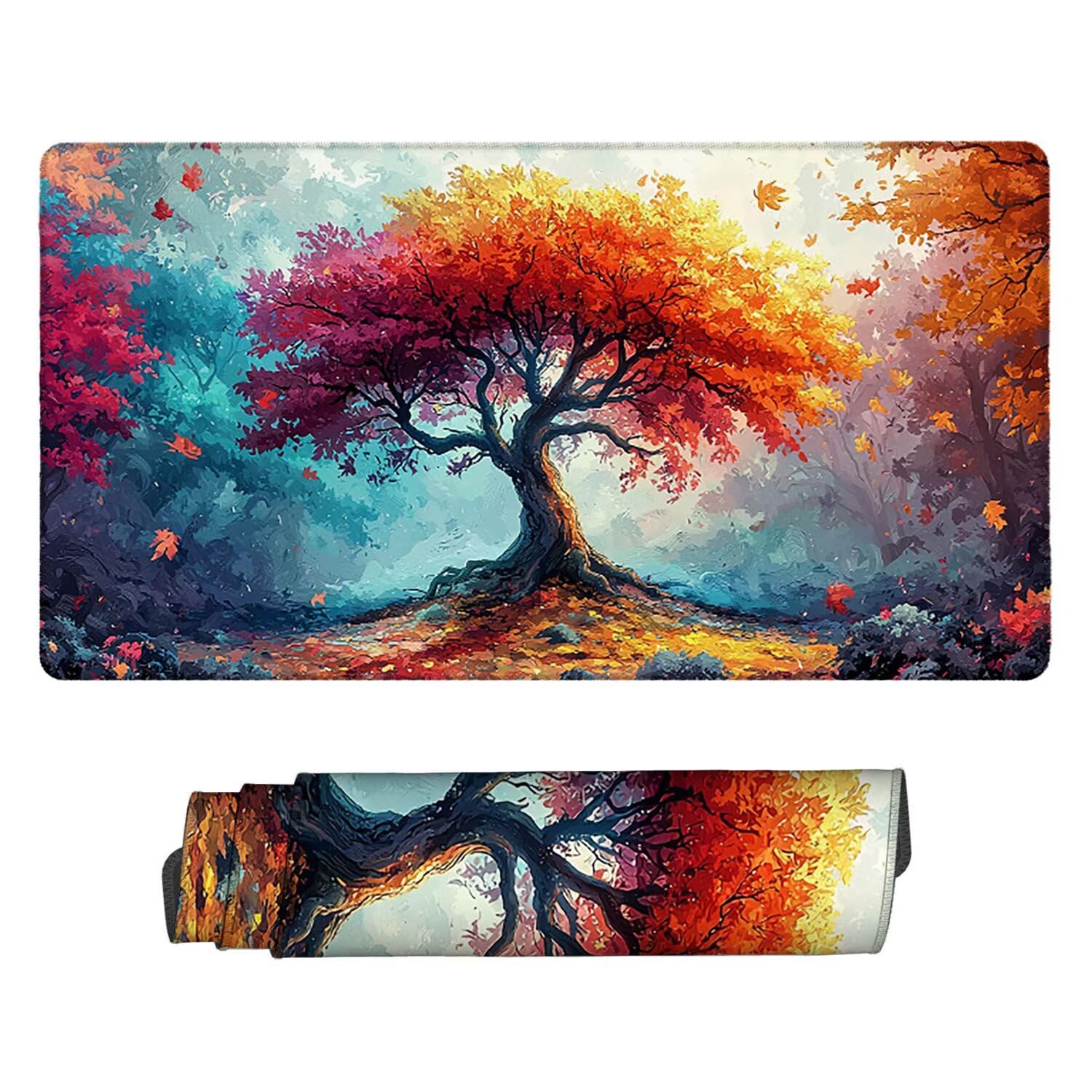 Podkładka pod mysz XXL 1200 x 600 mm duża podkładka pod mysz do gier, podkładka pod mysz z antypoślizgową gumową podstawą, podkładka pod mysz do gier na klawiaturę, akcesoria PC (drzewo leśne) H-764