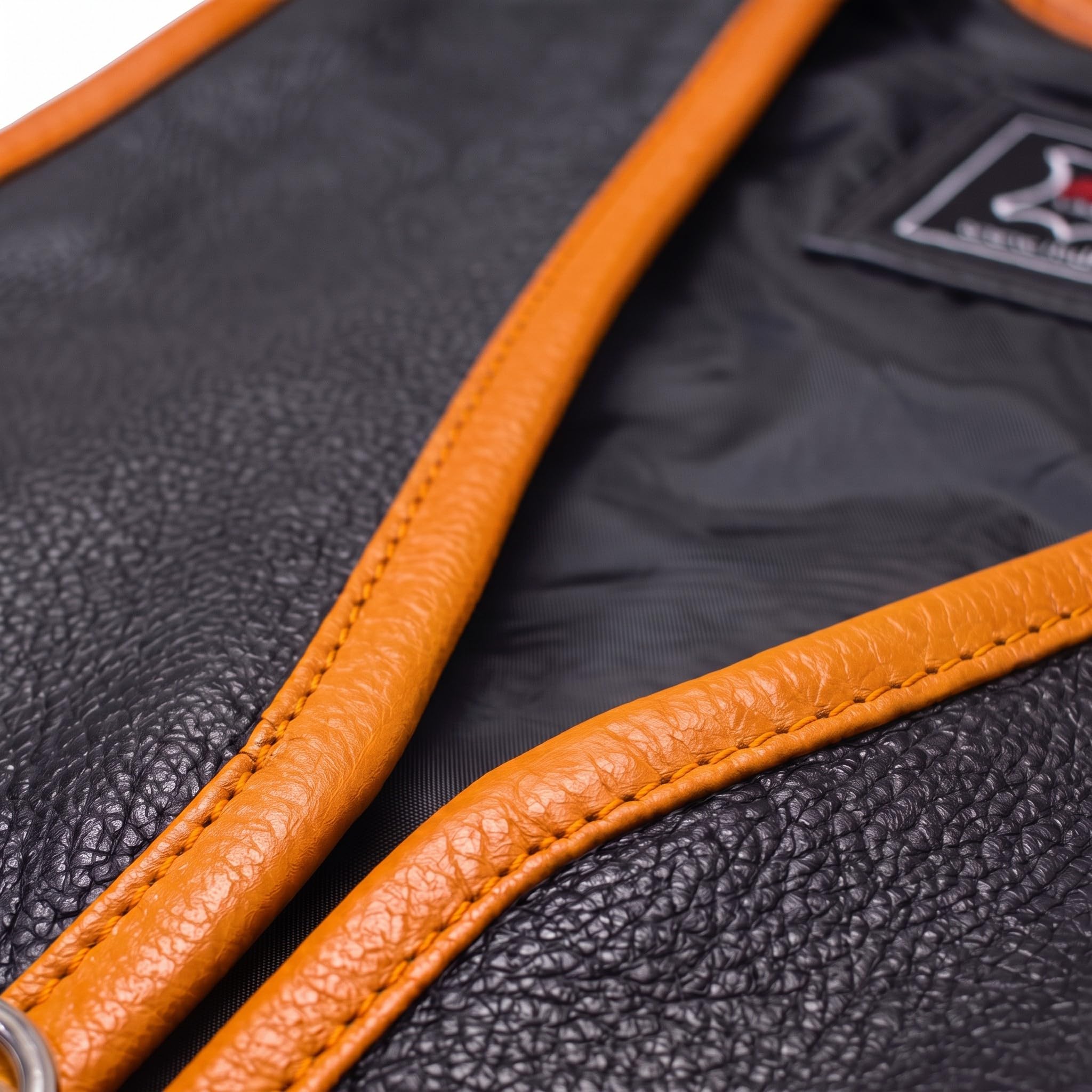 MDM Gilet Giacca Uomo in Pelle nero con i supplementi d'arancio (XL)
