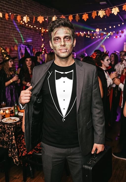 Tstars Suit and Tie Tuxedo Shirt - Mens Printed Tux T-Shirt for Halloween Party, Wedding or Bachelor Event
