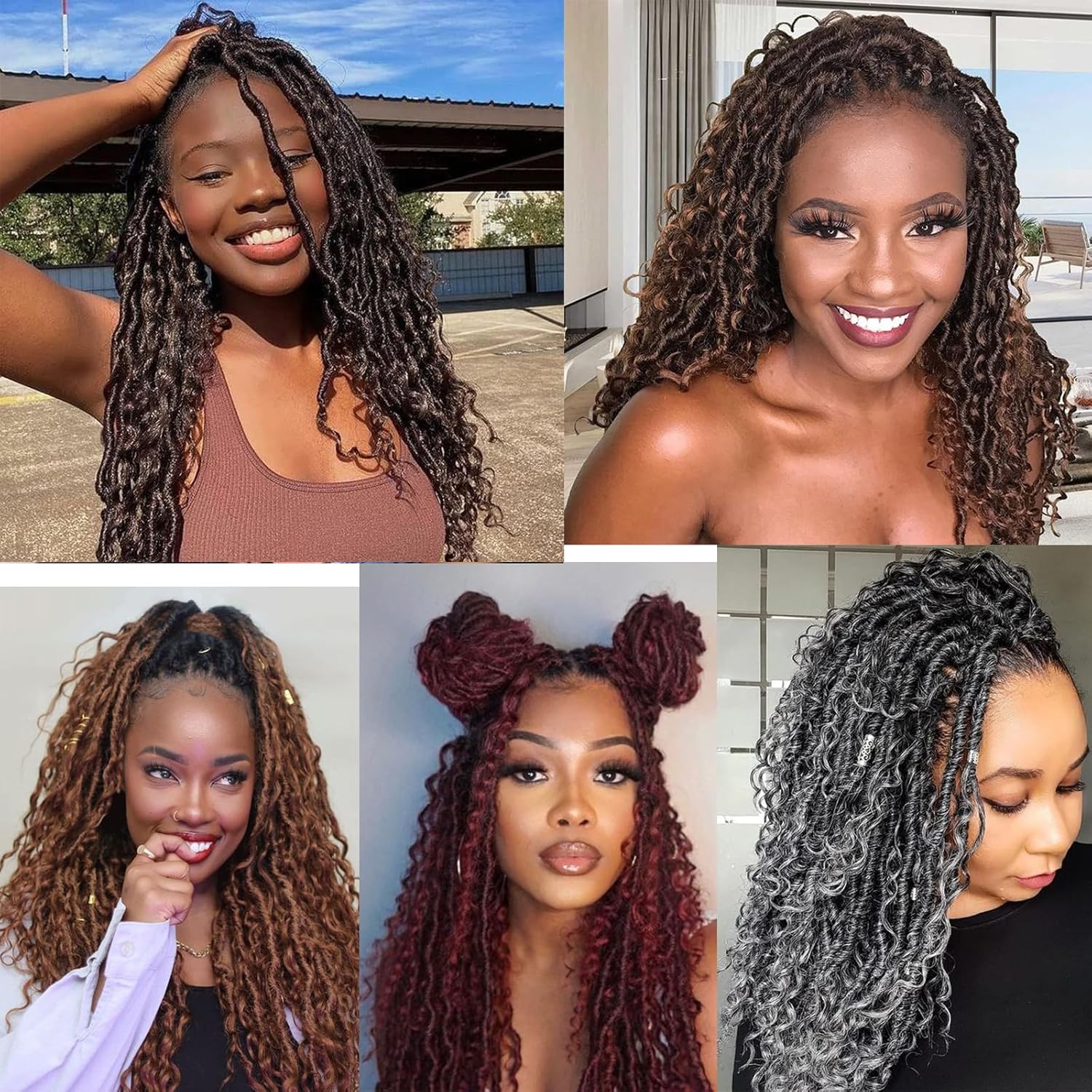 Boho Goddess Locs Crochet Hair for Black Women 96 Strands Soft Faux Locs with Curly Ends, Pre-Looped Crochet Braids Ombre Grey 18 Inch