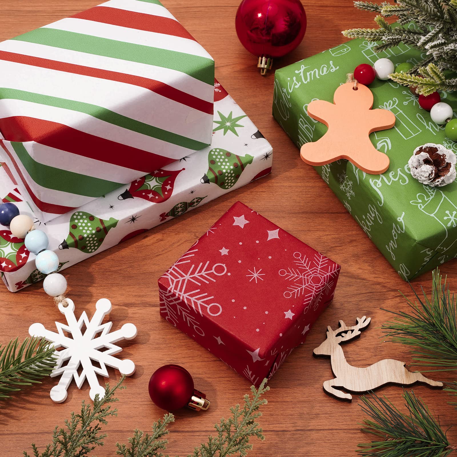Whaline 160 Blatt Weihnachten Seidenpapier Vintage Rot Grün Xmas Geschenkpapier Schneeflocke Geschenkverpackung Seidenpapier Rustikales Kunstpapier Handwerk für DIY Geschenktüten Xmas Winter Neujahr