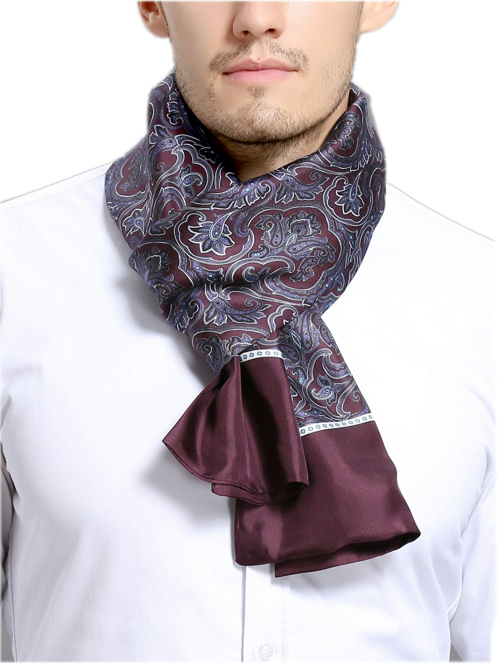 Sciarpa Uomo elegante foulard ascot in Seta Paisley a 2 Strati