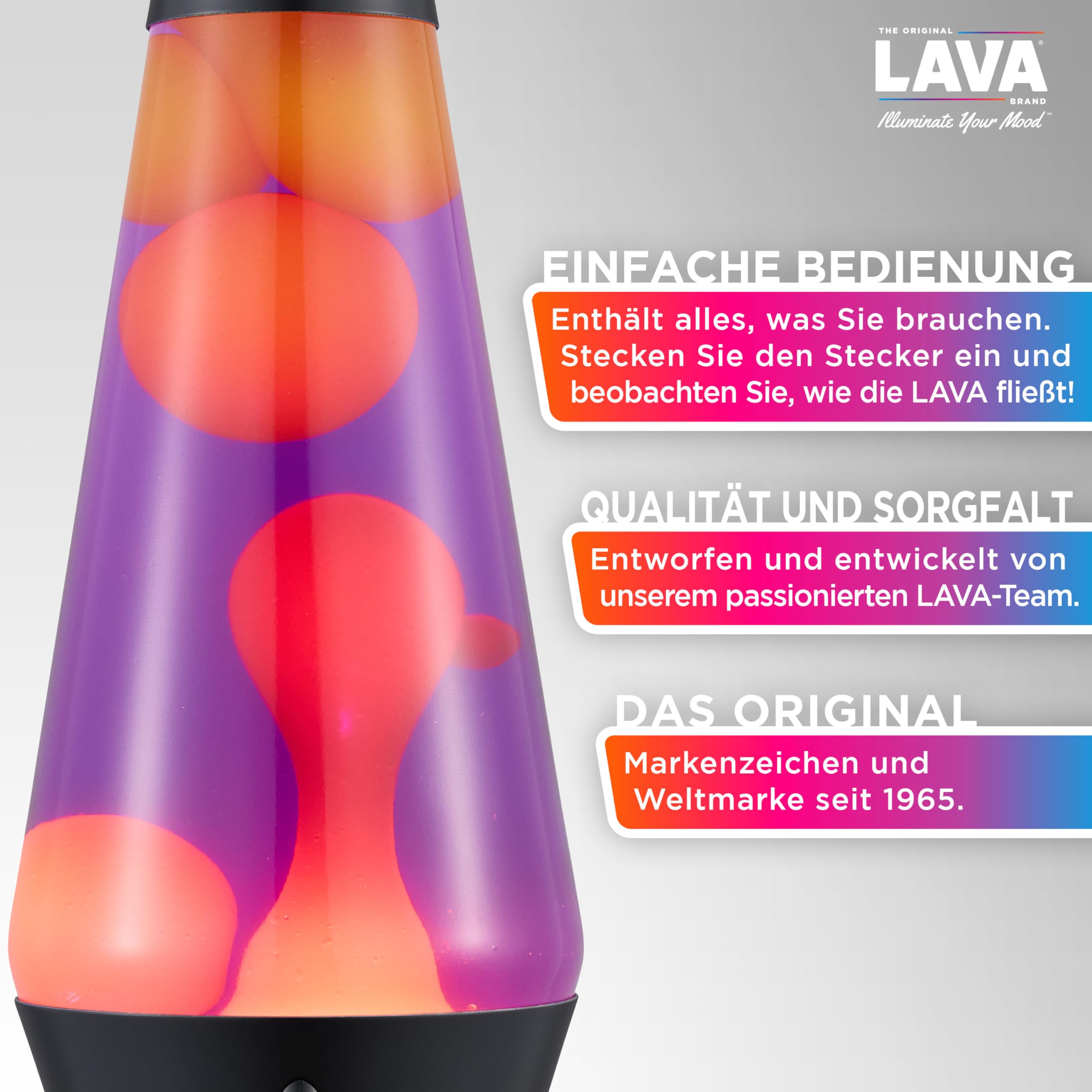 LAVA® Lavalampe Evenfall Rocket 2391, gelbes Wachs, lila Flüssigkeit, 14,5 Zoll Bewegungslampe