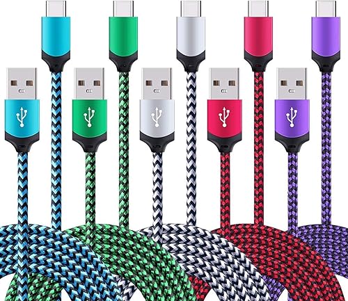 Paquete de 5 cables de carga rápida USB tipo C de 6 pies compatible con Samsung Galaxy S23, S22, S21, S20, FE, Ultra S10, S10+, S9, S8 Plus, Note