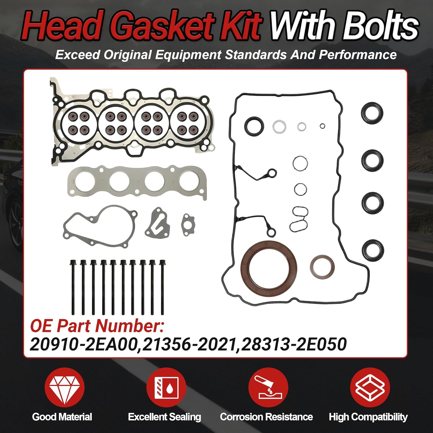 G4NC 2.0 Cylinder Head Gasket Kit With Crankshaft & Connecting Rods Piston Fit For Hyundai Elantra Gt Tucson Kia Forte Forte5 Soul 2.0L 2012-2020 Replace#6D026-2EU00 23110-2E201