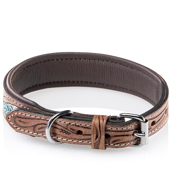 Foto 3 de 7 de Collar Chloe de piel de búfalo, único para perros, tallado a mano, acolchado, multicolor (L/40-49,5)