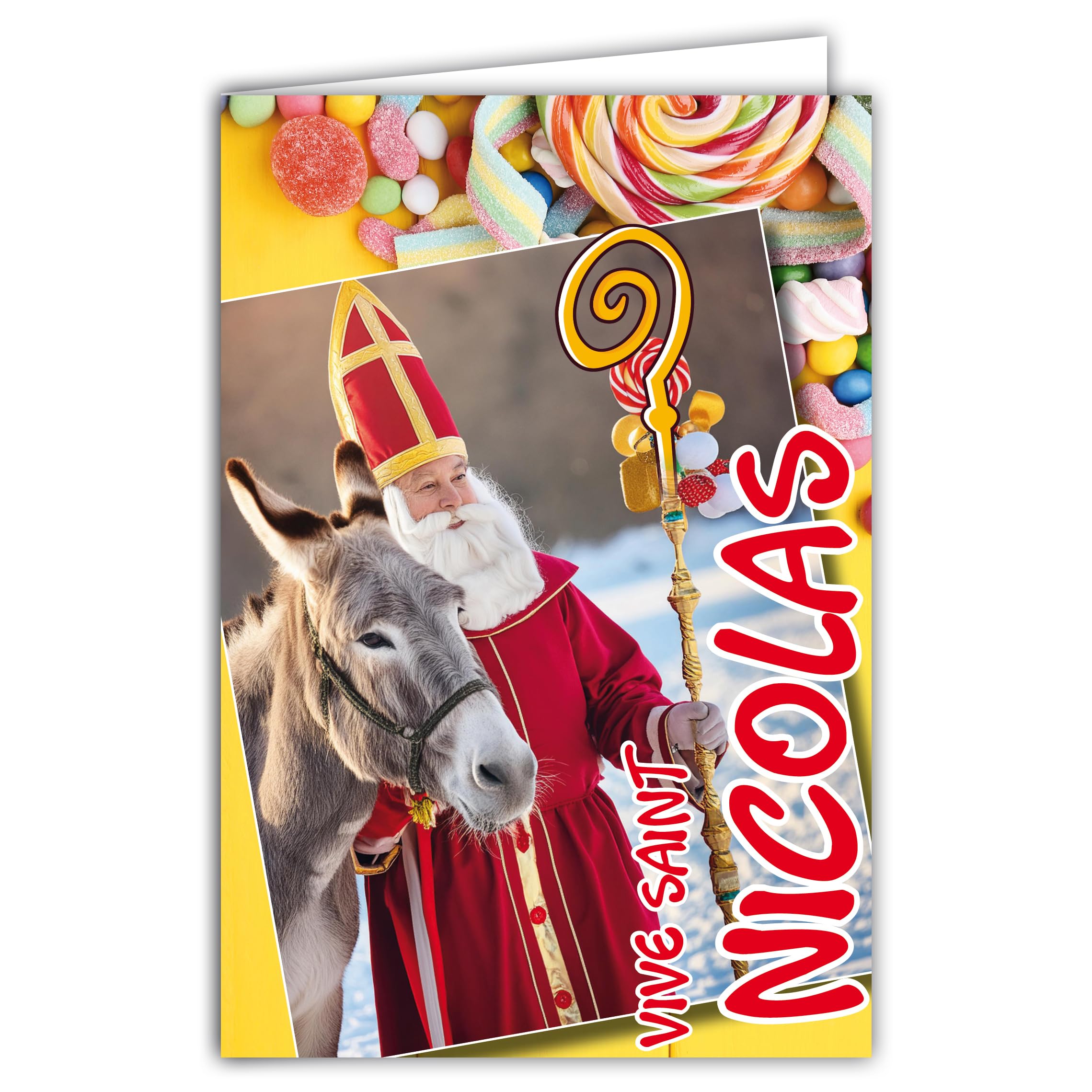Afie 68-1338 Vive Saint Nicholas with his Grey Donkey 6th December Happy Celebration of School Children Wise Kids Collectable Pictures for Boys Girls Bombons Made in